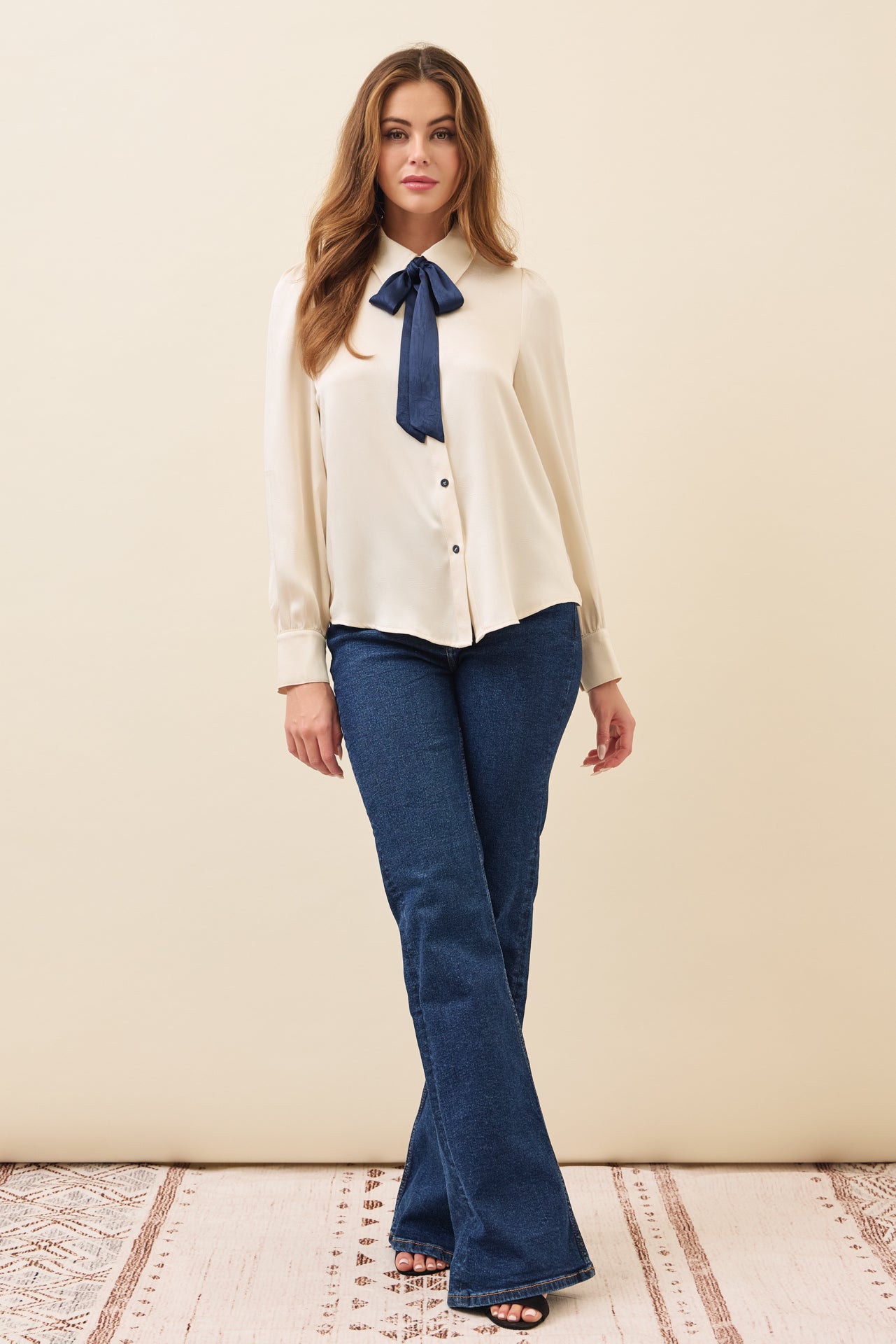 Textured Satin Blouse with Bow