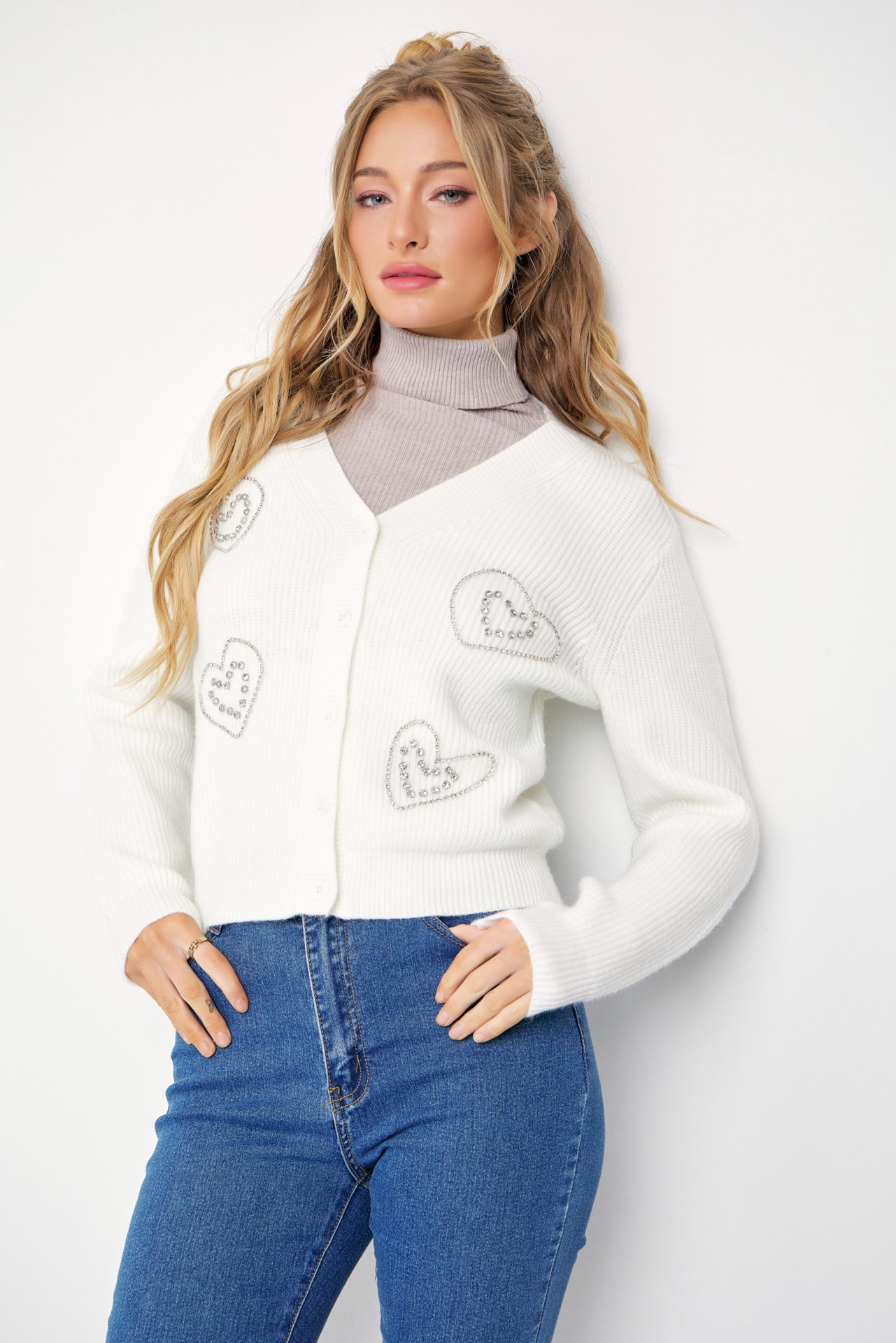 April Rhinestone Heart Embellished Cardigan