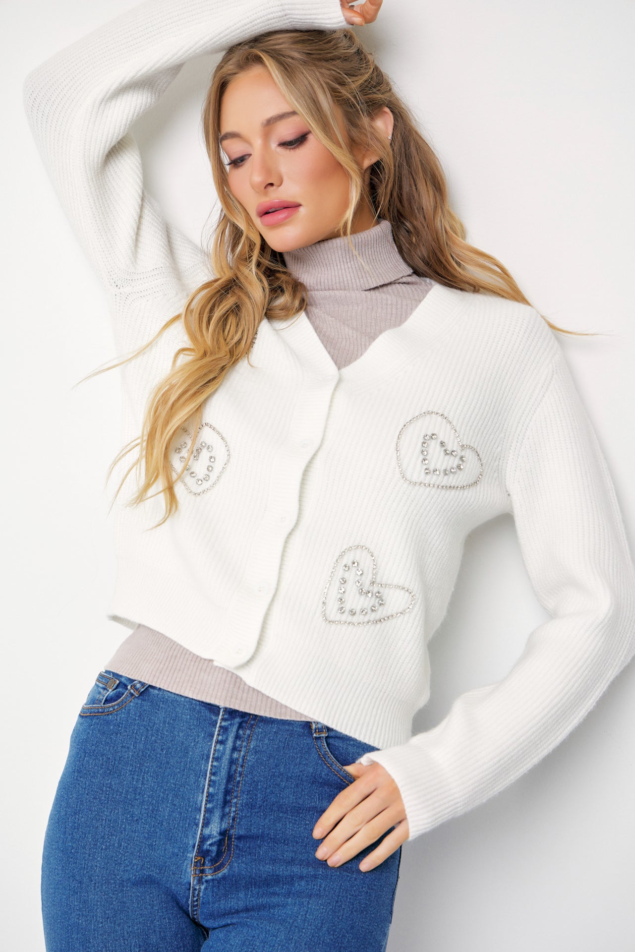 April Rhinestone Heart Embellished Cardigan