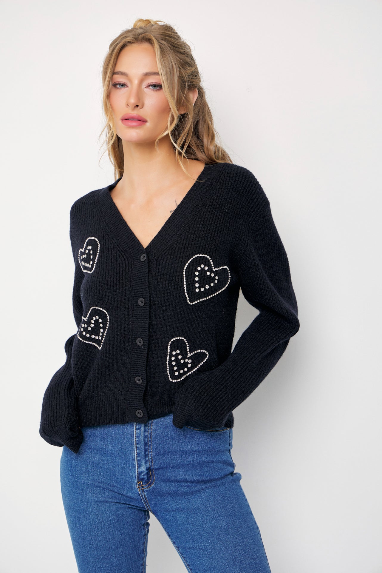 April Rhinestone Heart Embellished Cardigan