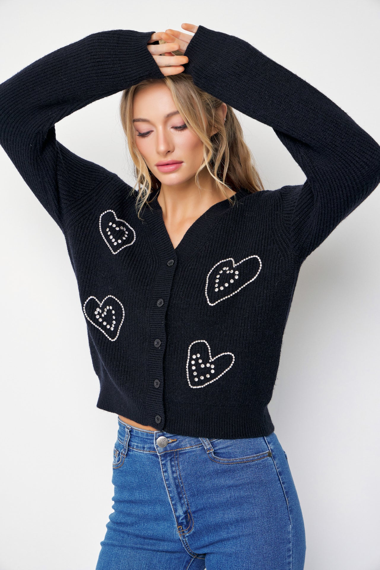 April Rhinestone Heart Embellished Cardigan