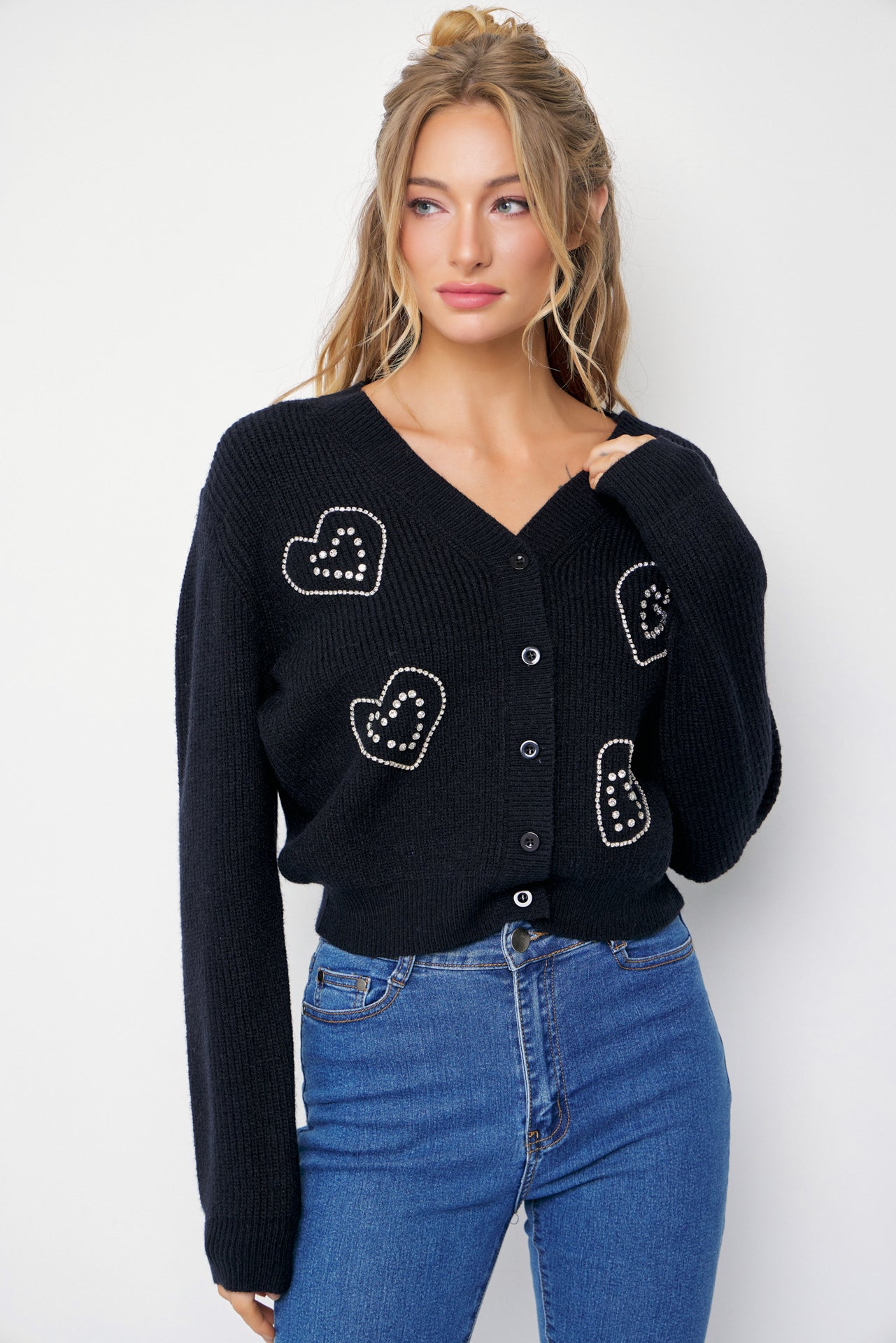 April Rhinestone Heart Embellished Cardigan