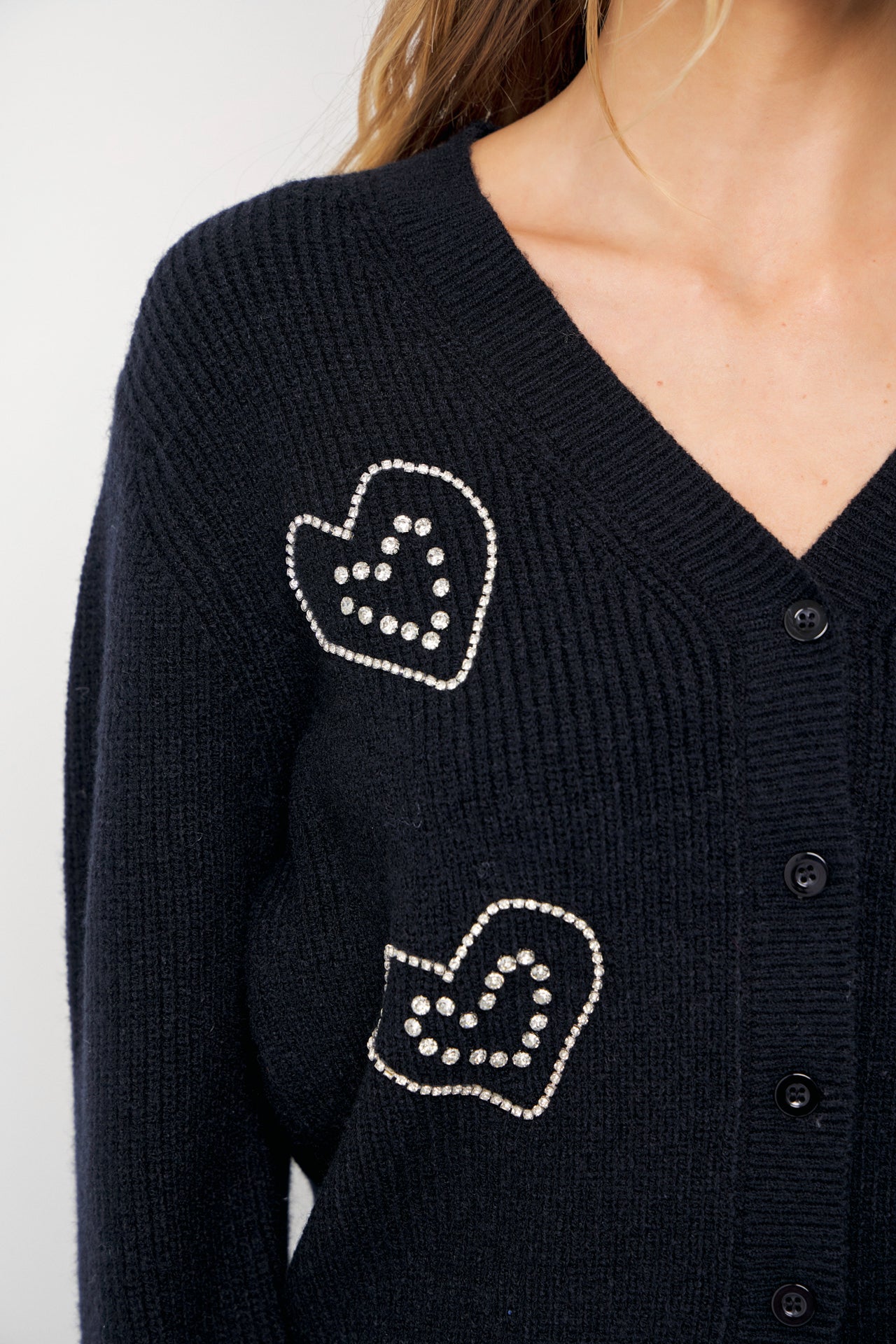 April Rhinestone Heart Embellished Cardigan