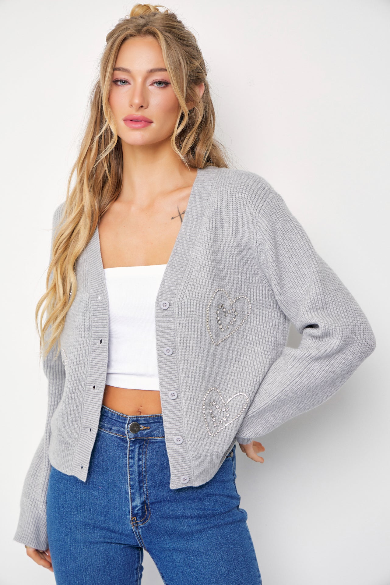 April Rhinestone Heart Embellished Cardigan