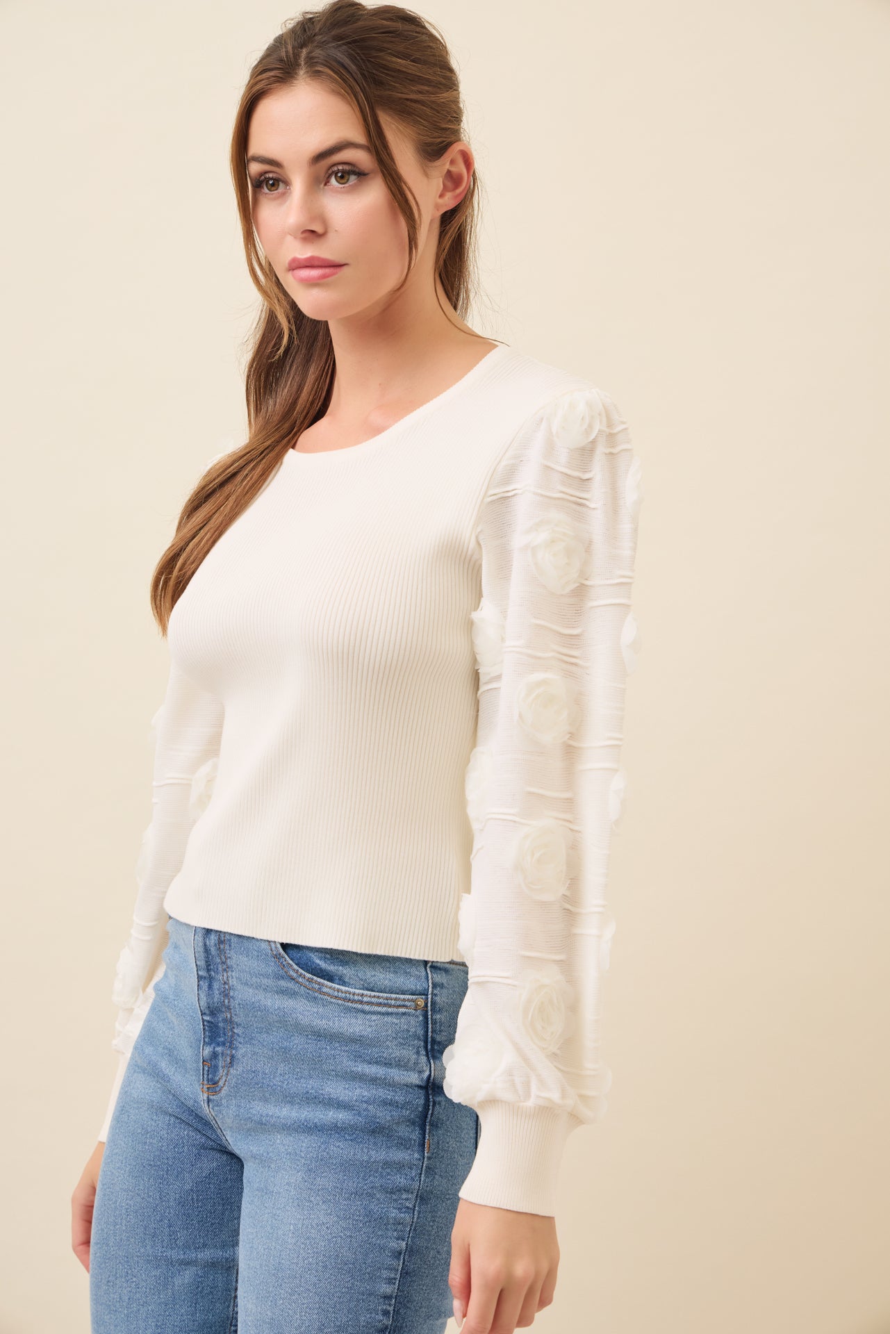 Monrose Floral Contrast Sleeve Knit Top