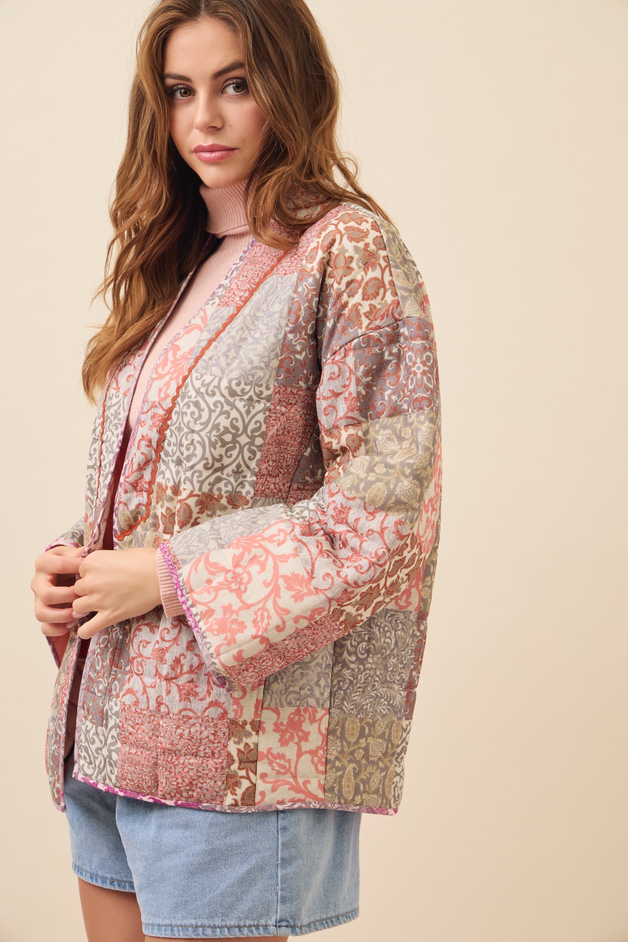 Averie Patchwork Print Quilted Kimono Jacket