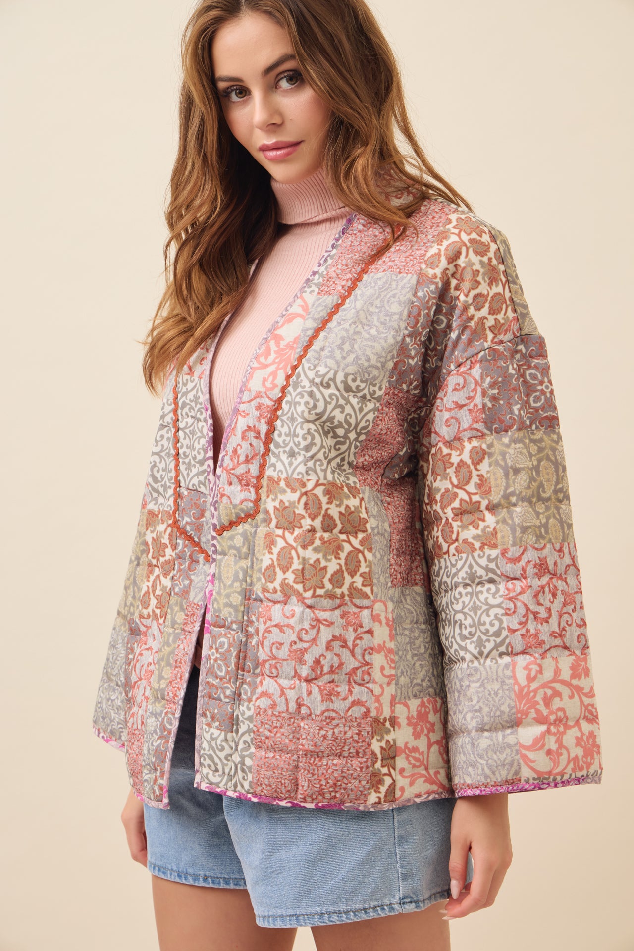 Averie Patchwork Print Quilted Kimono Jacket