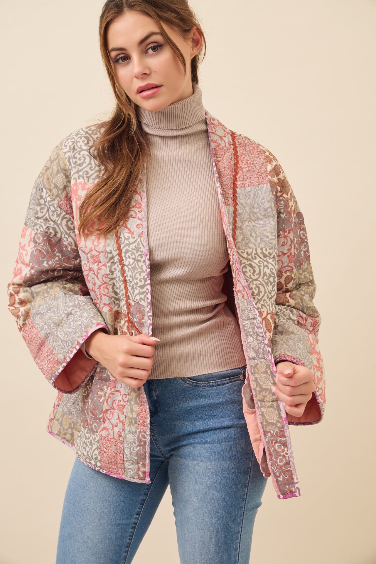 Averie Patchwork Print Quilted Kimono Jacket