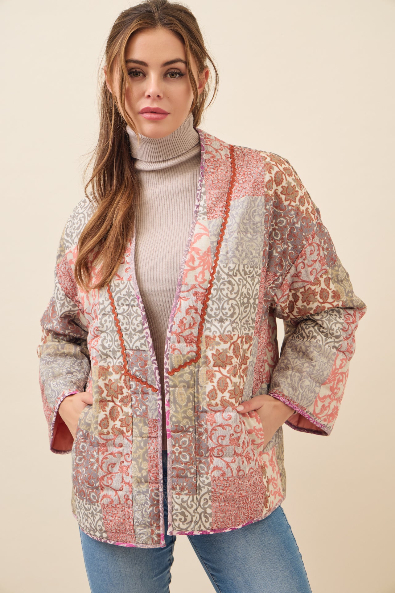 Averie Patchwork Print Quilted Kimono Jacket