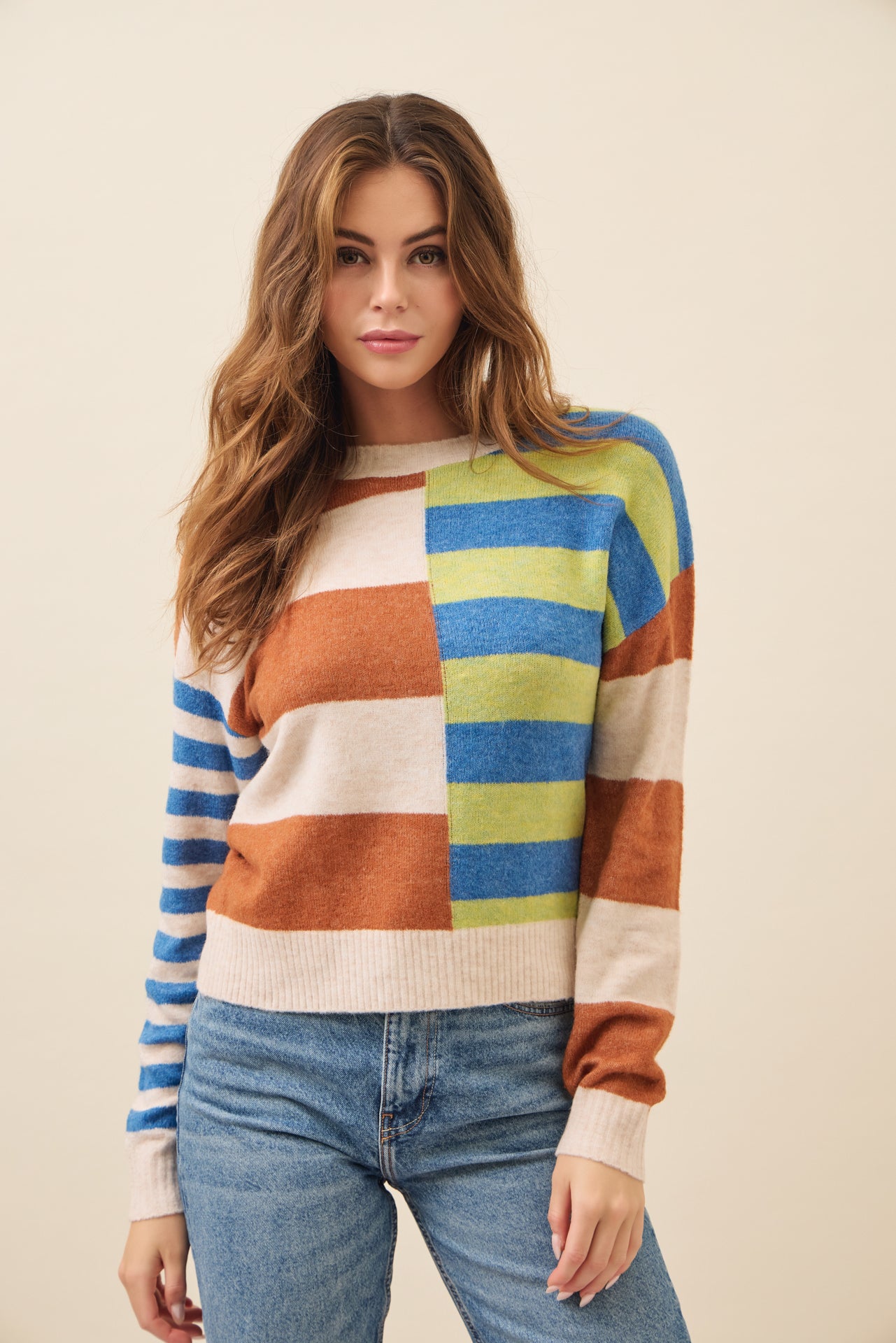 Indie Knit Stripe Colorblock Top