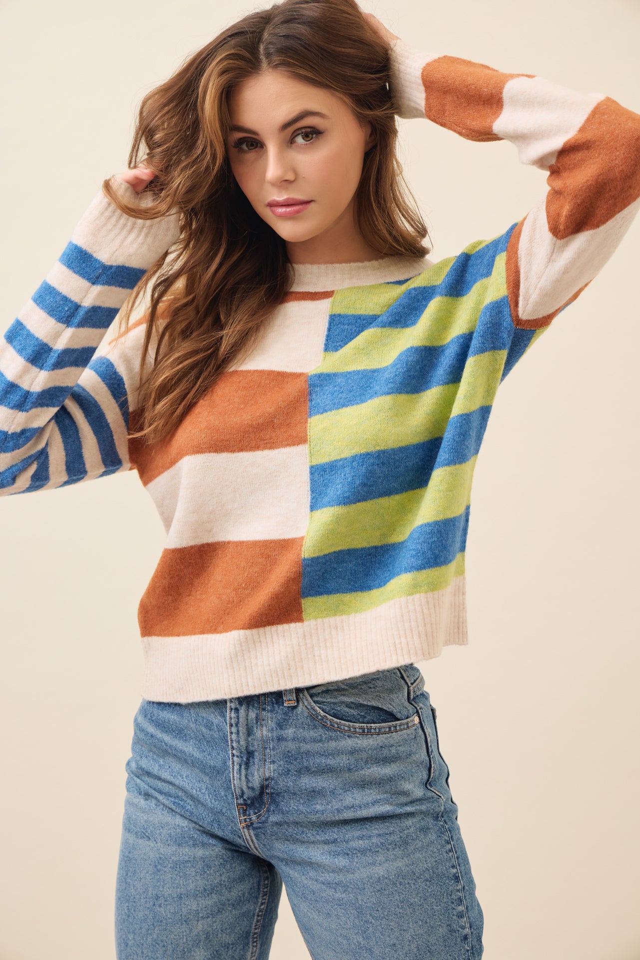 Indie Knit Stripe Colorblock Top