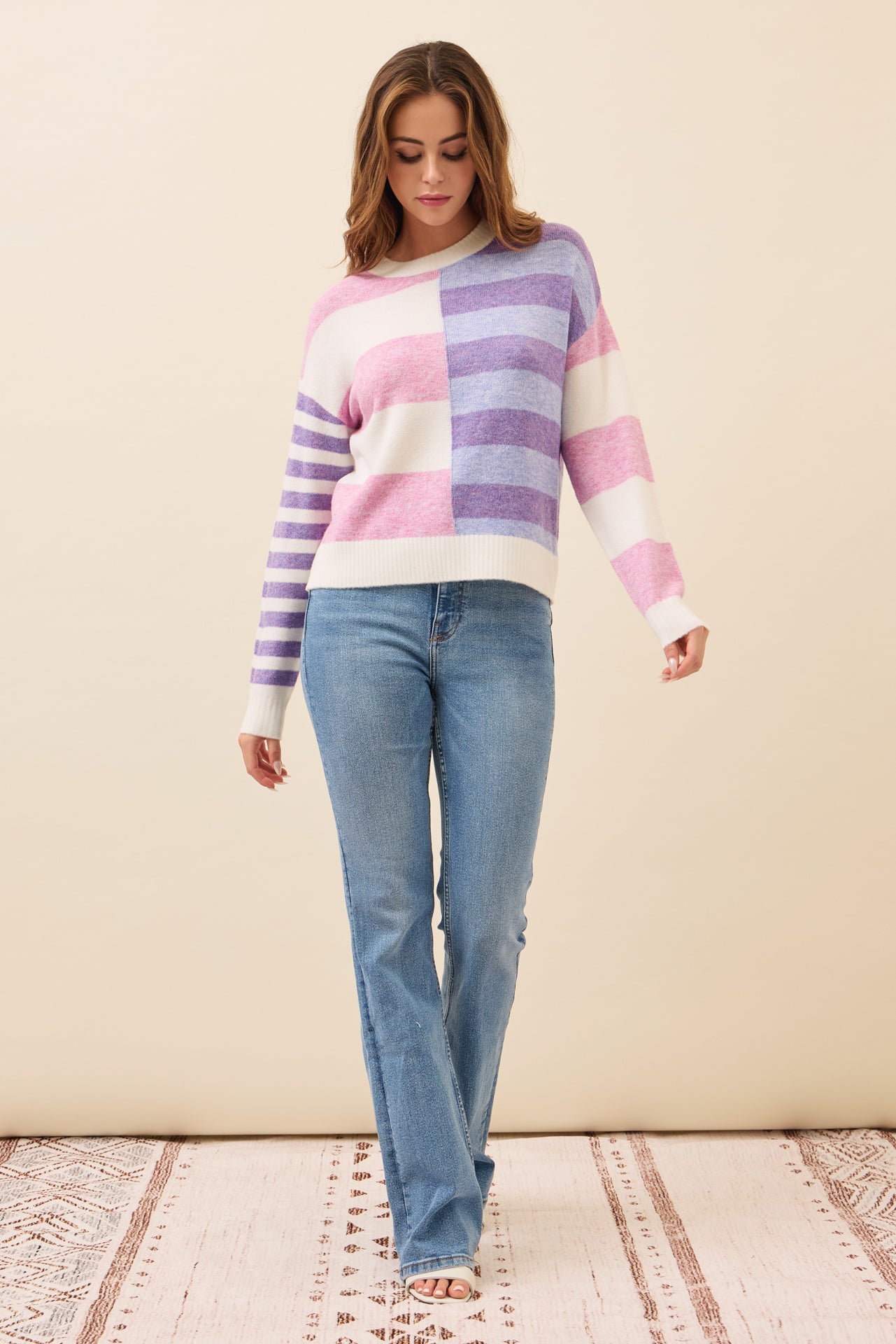 Indie Knit Stripe Colorblock Top