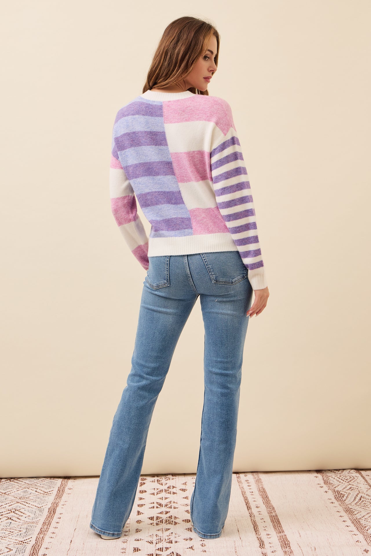 Indie Knit Stripe Colorblock Top