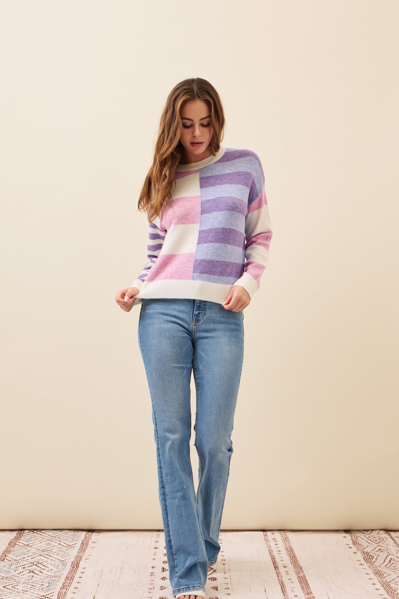 Indie Knit Stripe Colorblock Top