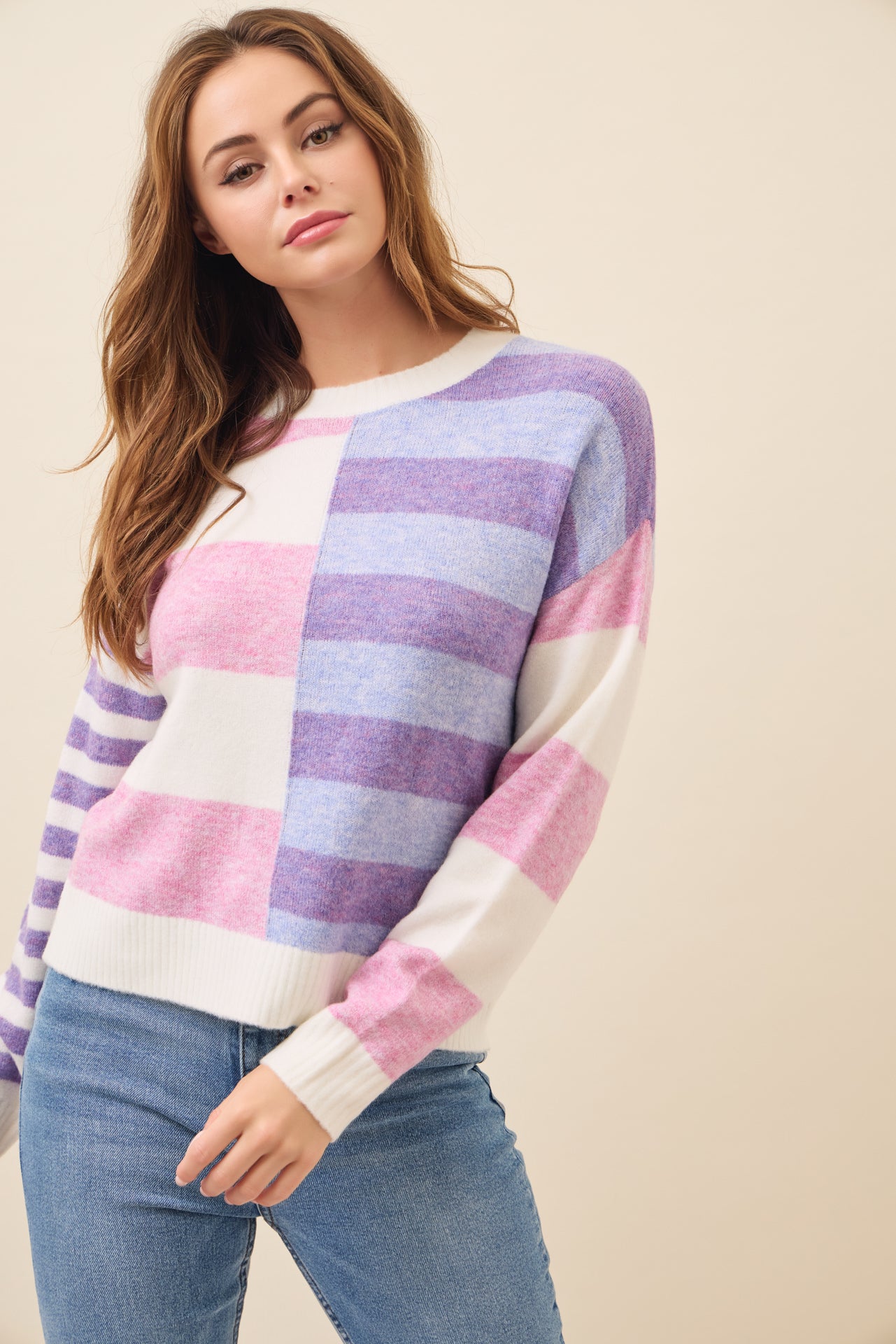 Indie Knit Stripe Colorblock Top