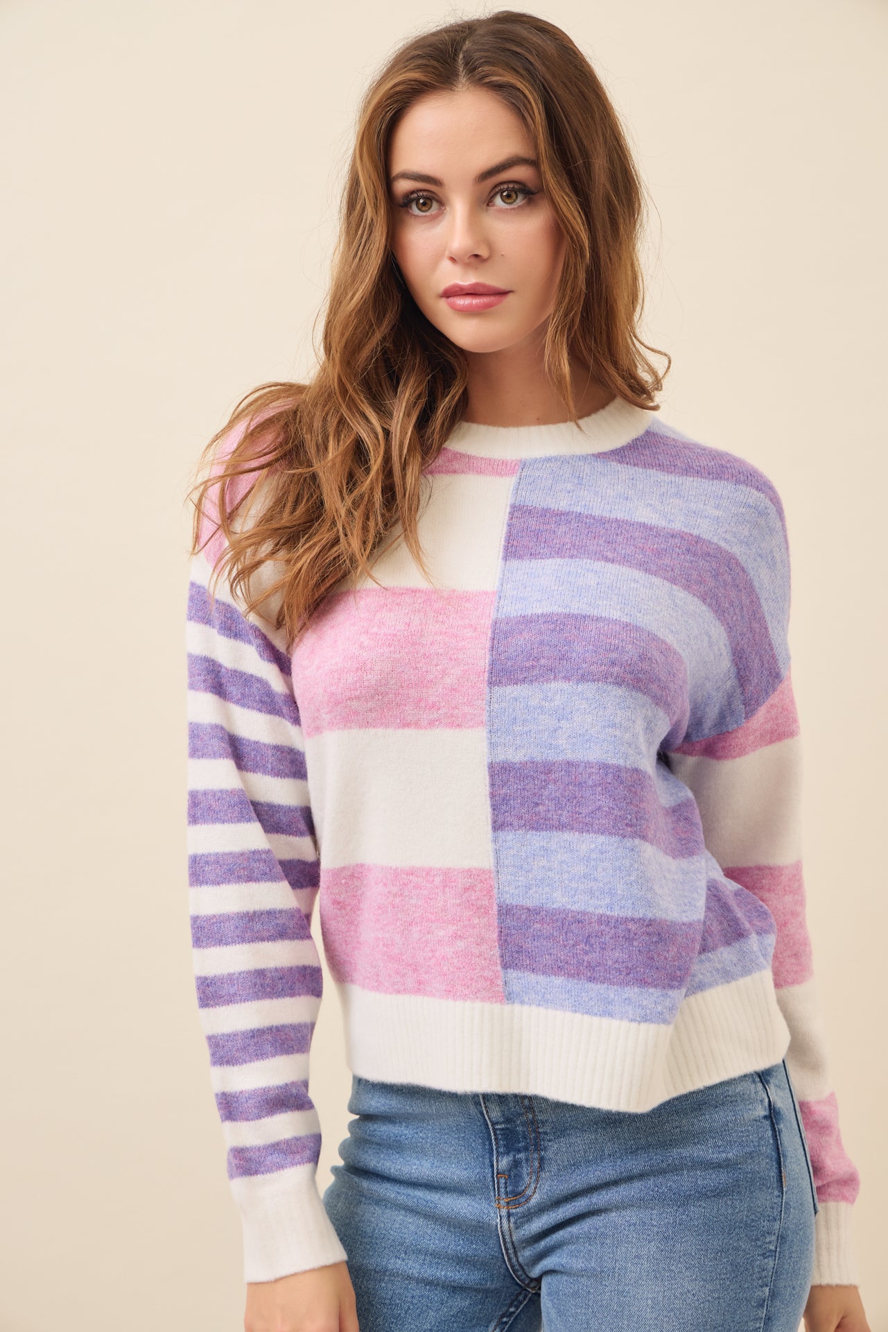 Indie Knit Stripe Colorblock Top