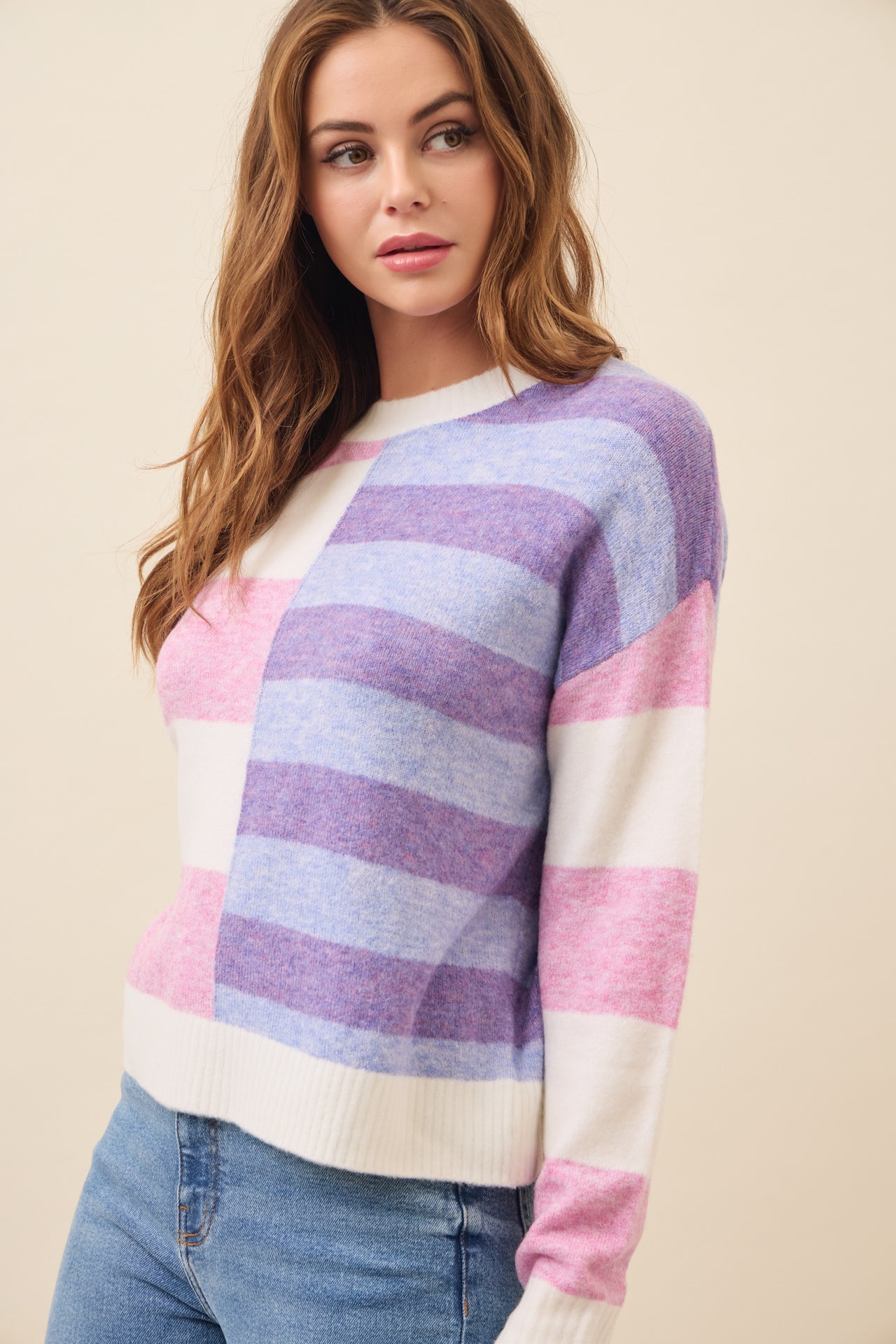 Indie Knit Stripe Colorblock Top