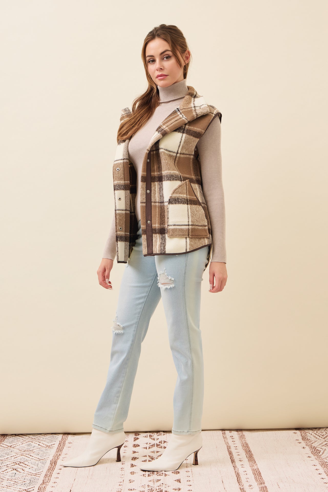 Plaid shirt tail vest