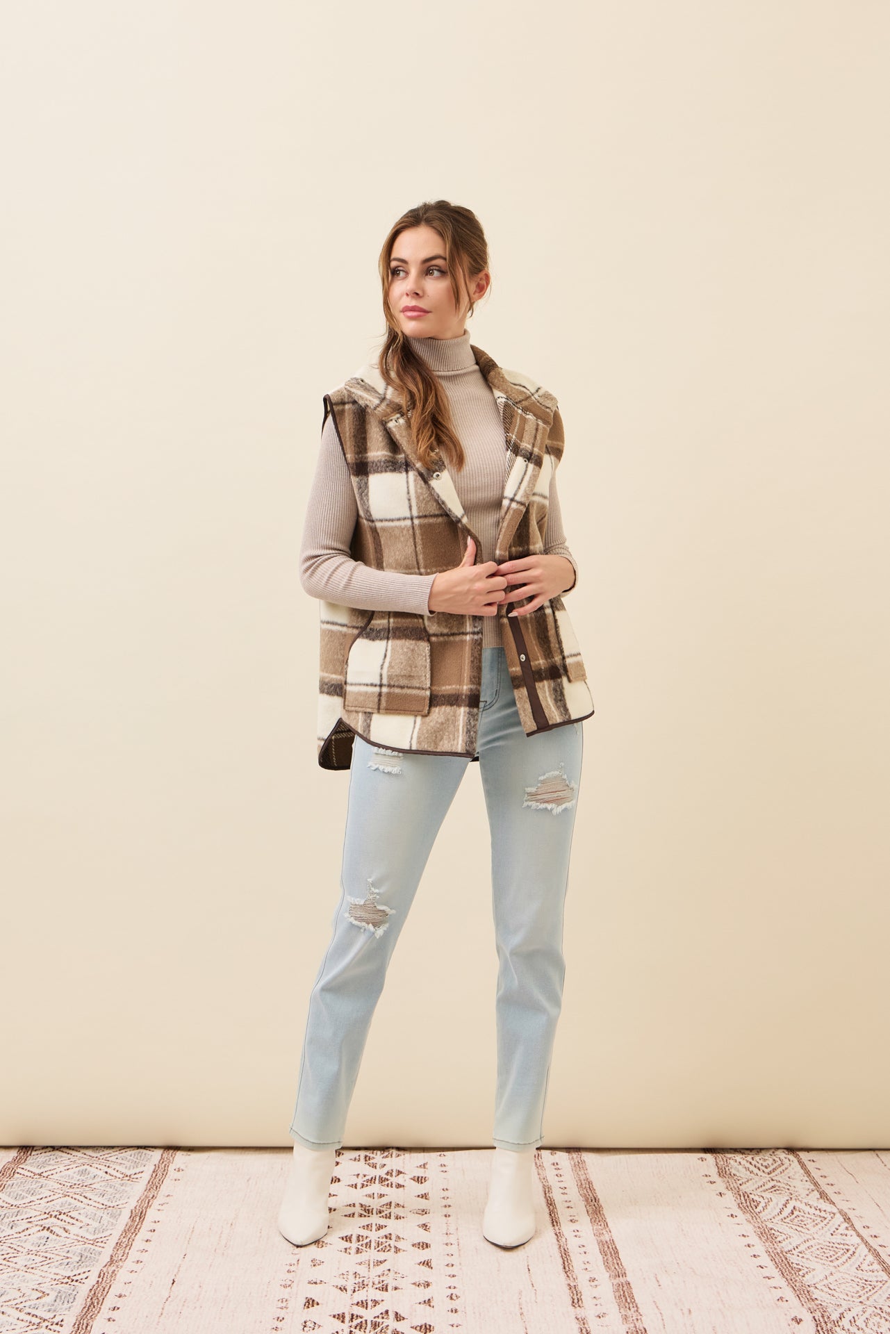 Plaid shirt tail vest