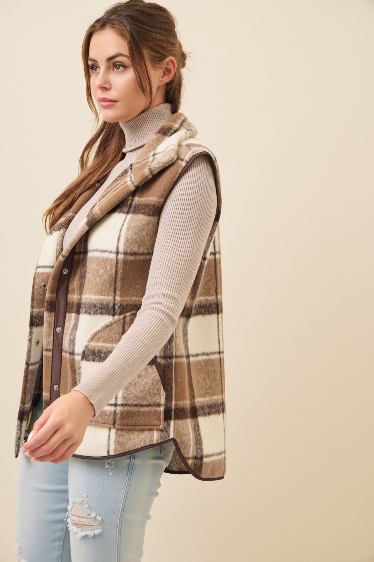 Plaid shirt tail vest