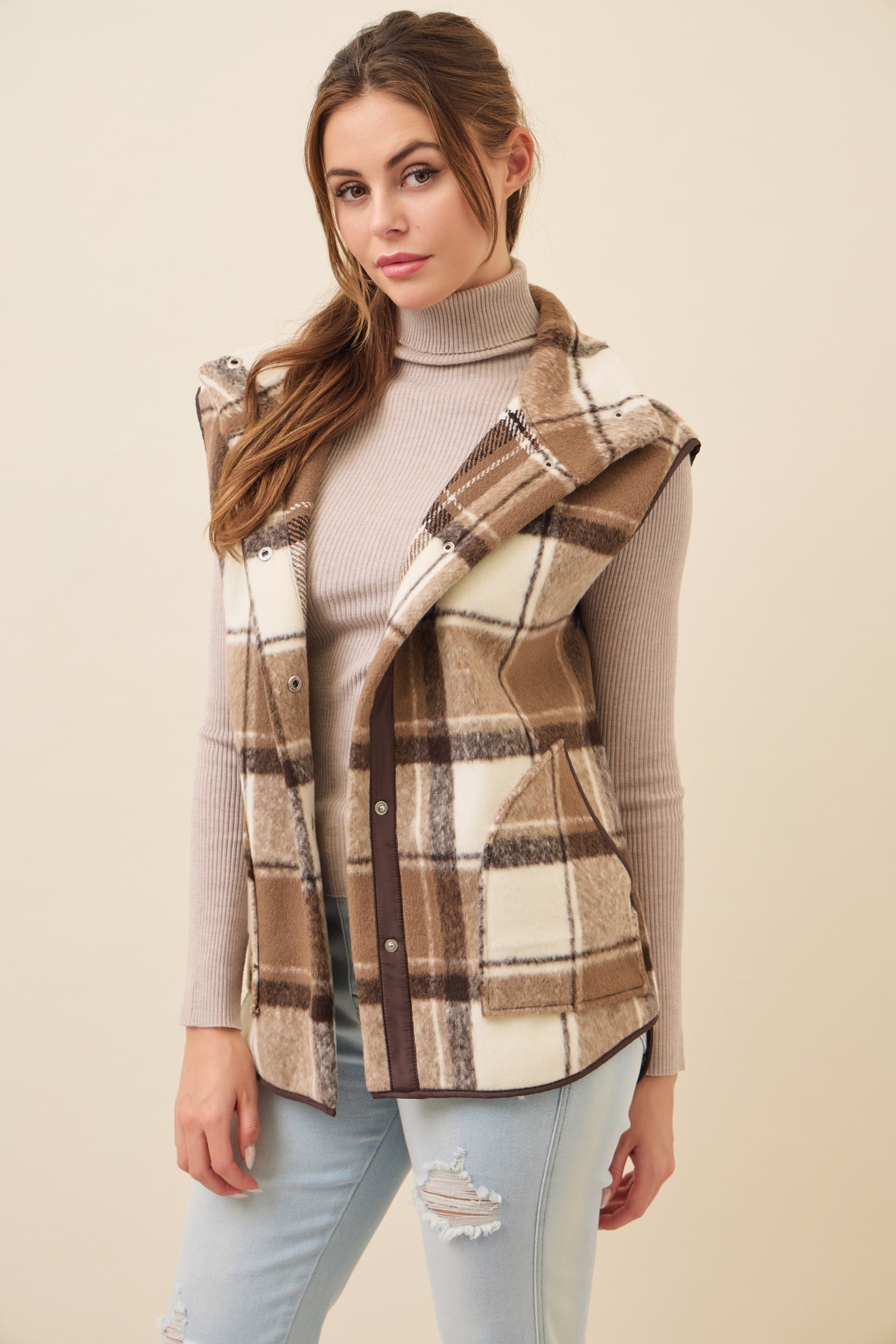 Plaid shirt tail vest