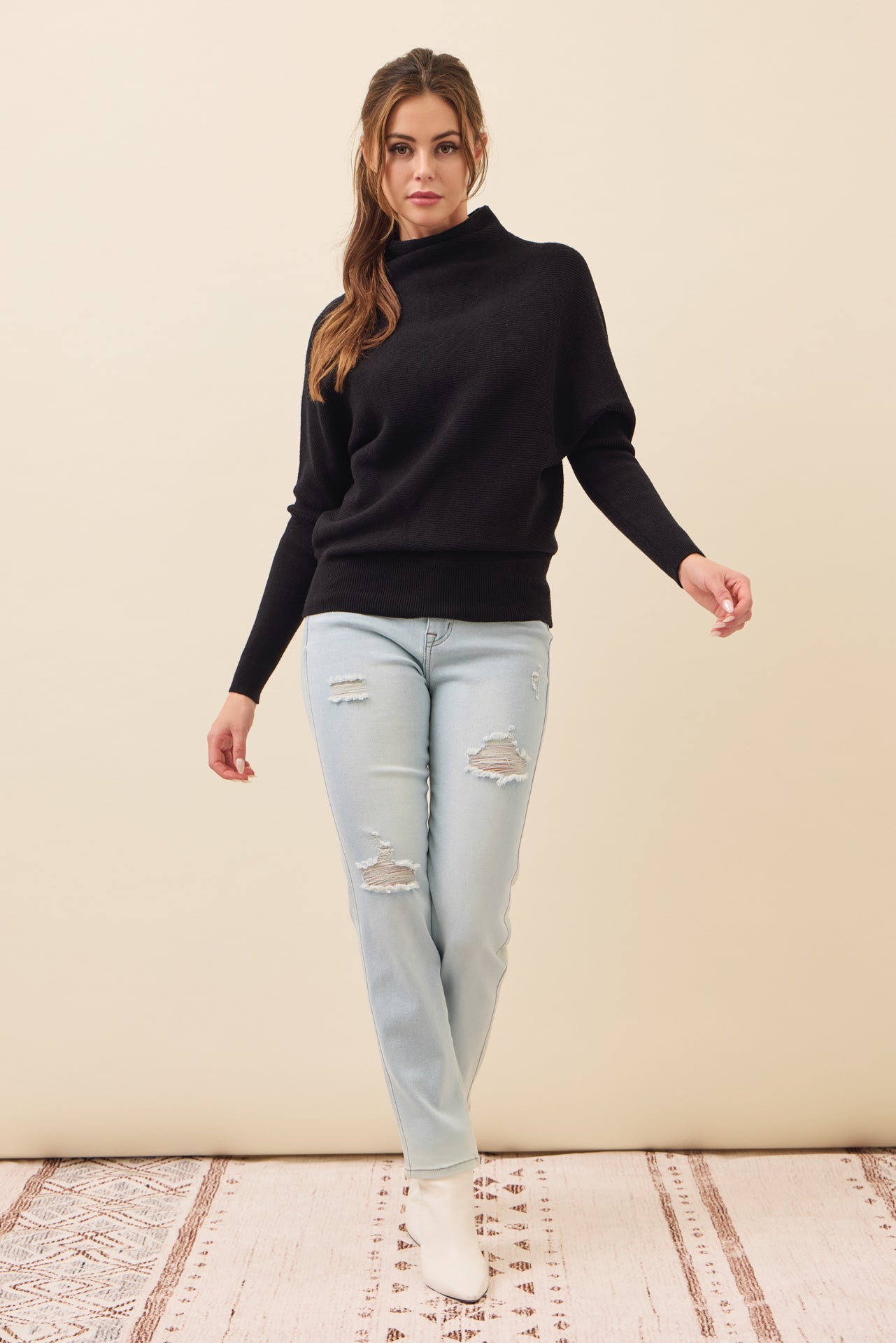 Lina Knit Mock Neck Oversized Top