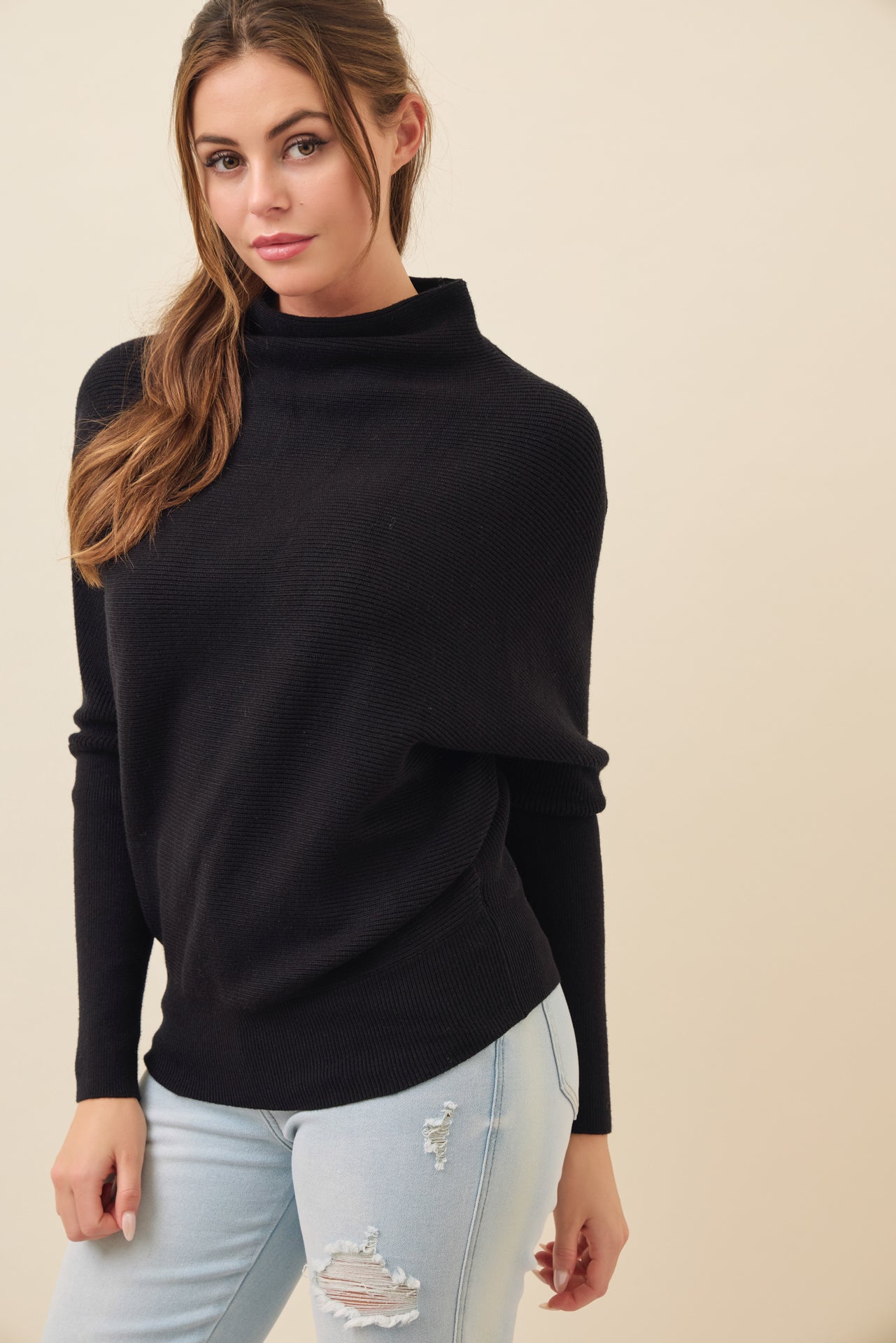 Lina Knit Mock Neck Oversized Top