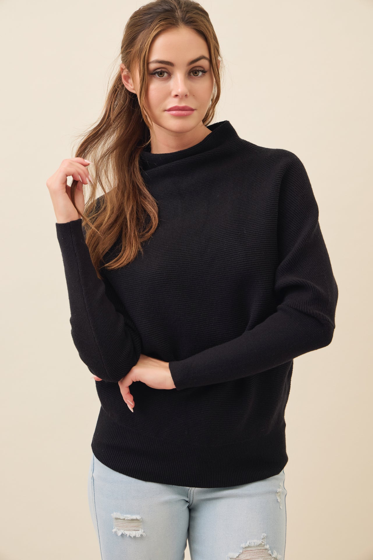 Lina Knit Mock Neck Oversized Top