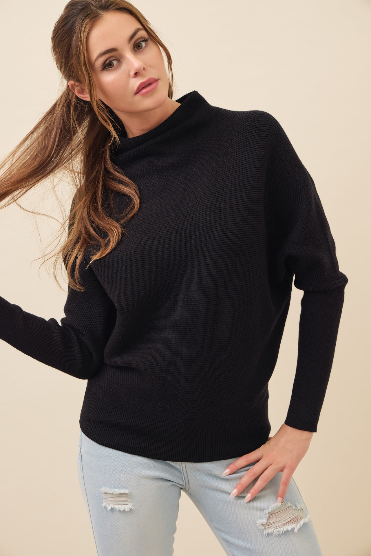 Lina Knit Mock Neck Oversized Top