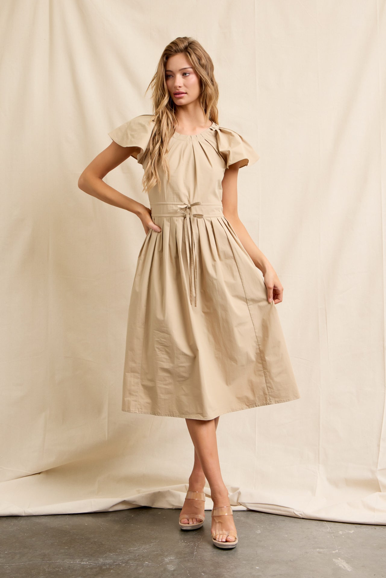 Pleated Breeze Cotton Midi Dress