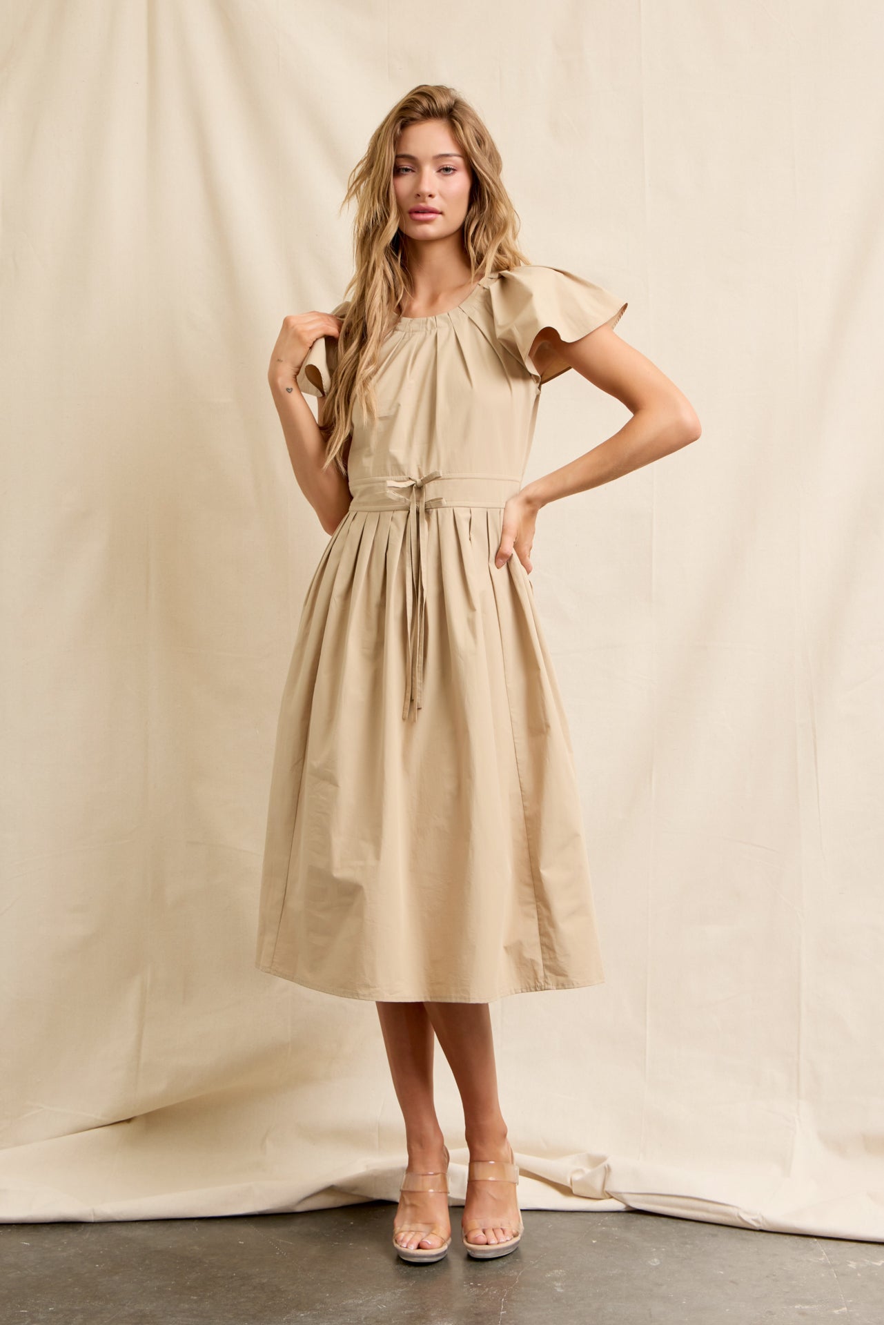 Pleated Breeze Cotton Midi Dress