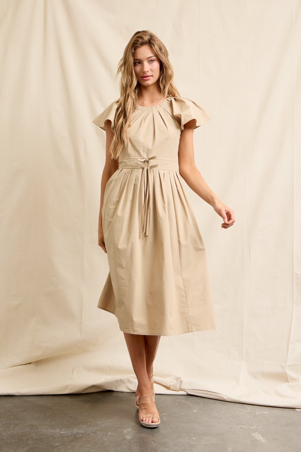 Pleated Breeze Cotton Midi Dress