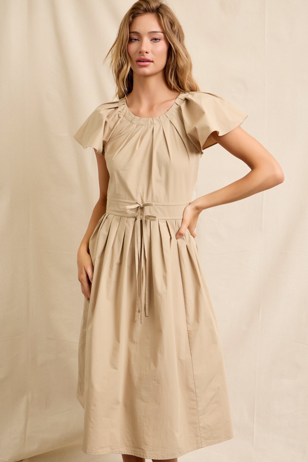 Pleated Breeze Cotton Midi Dress