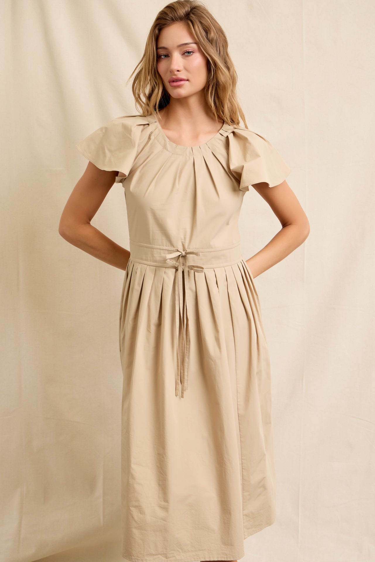 Pleated Breeze Cotton Midi Dress