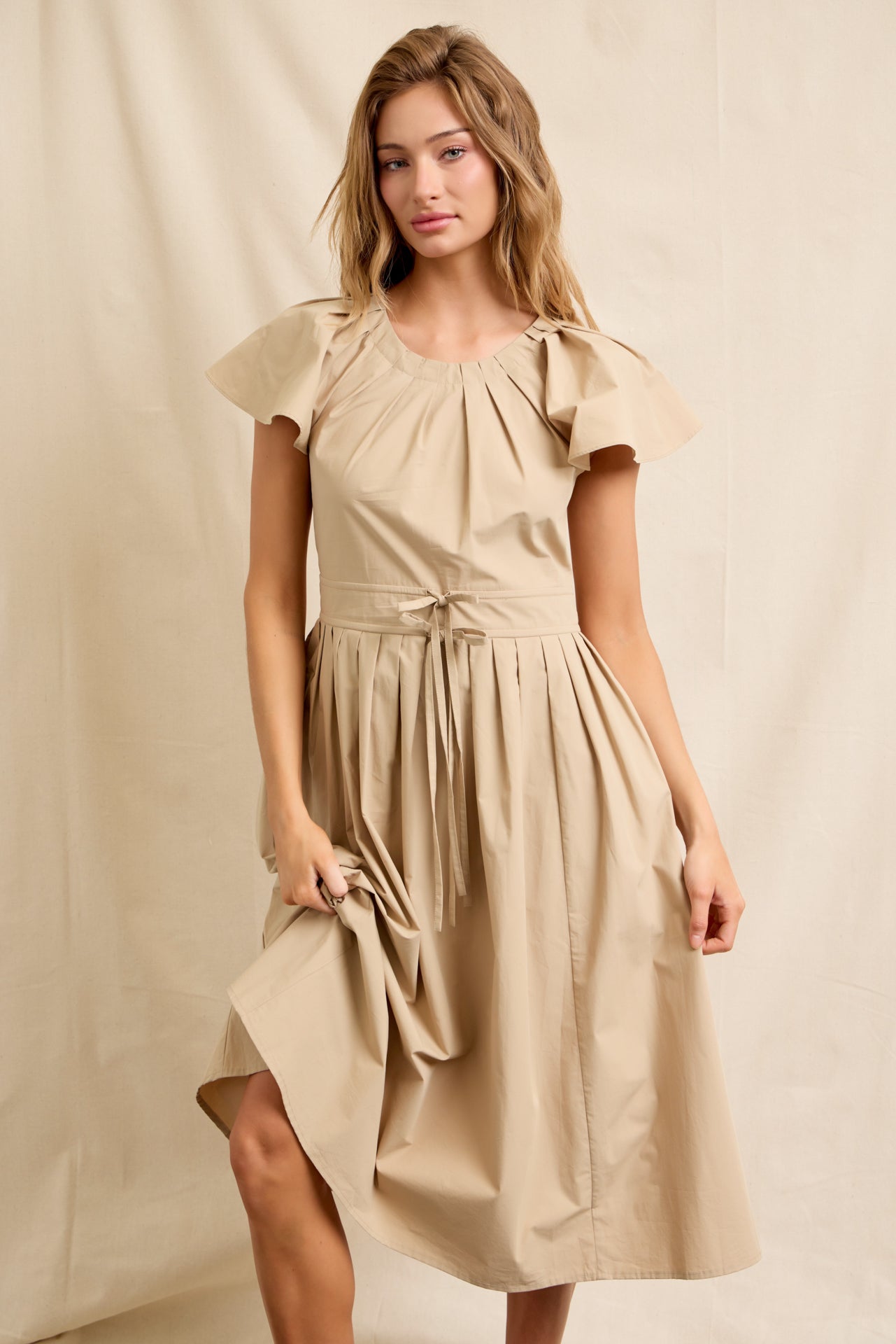 Pleated Breeze Cotton Midi Dress