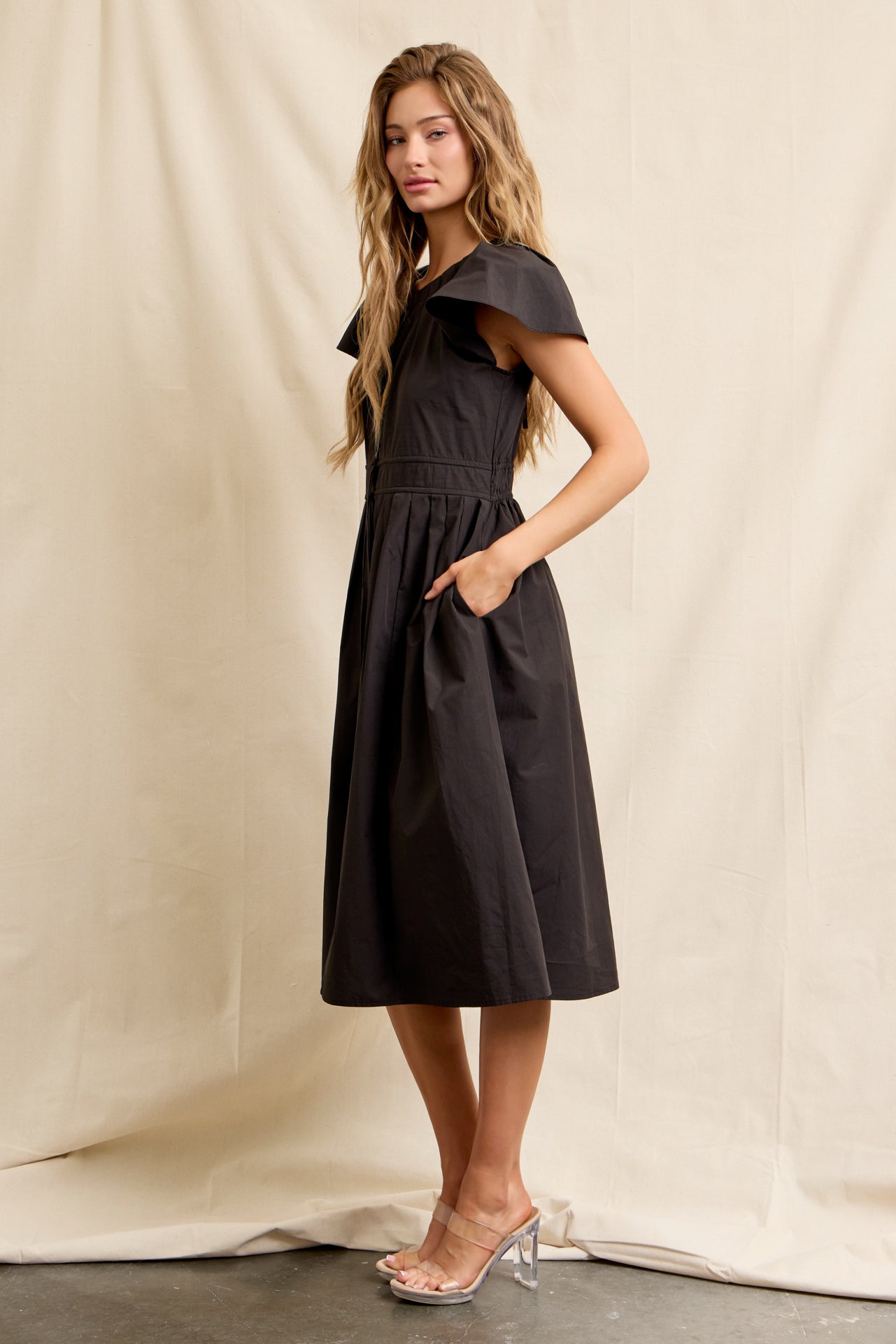 Pleated Breeze Cotton Midi Dress