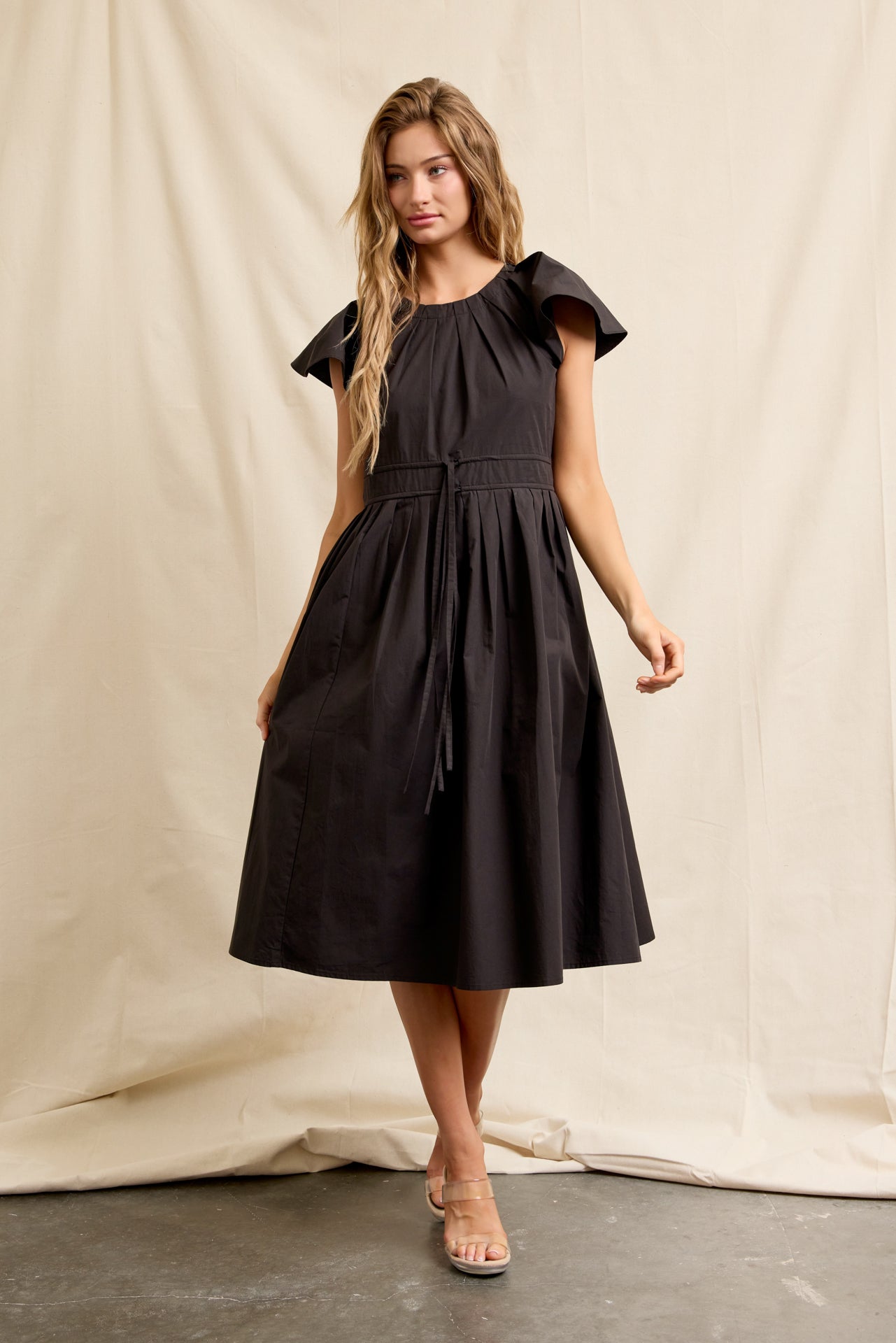 Pleated Breeze Cotton Midi Dress