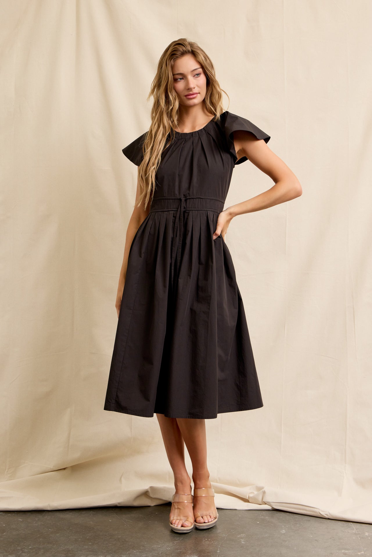 Pleated Breeze Cotton Midi Dress