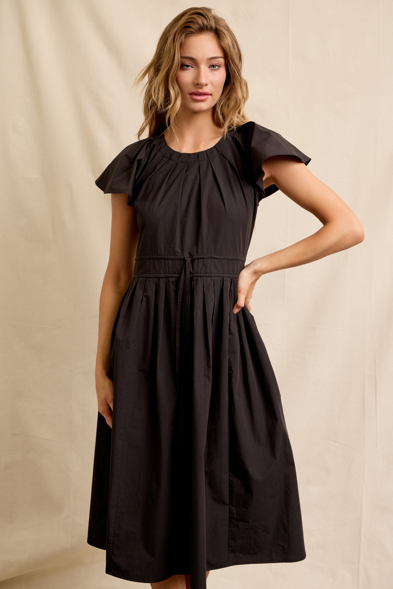 Pleated Breeze Cotton Midi Dress