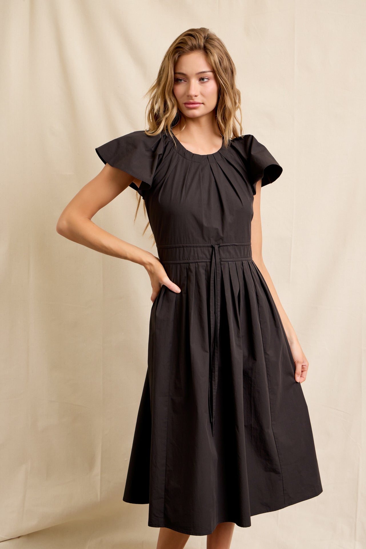 Pleated Breeze Cotton Midi Dress