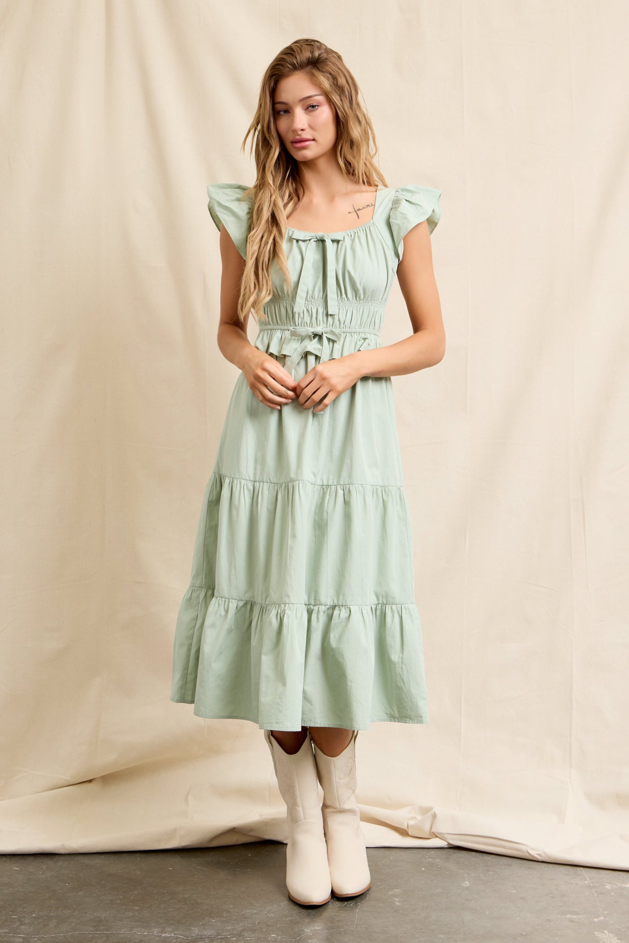 Bow & Flow Cotton Tiered Midi Dress