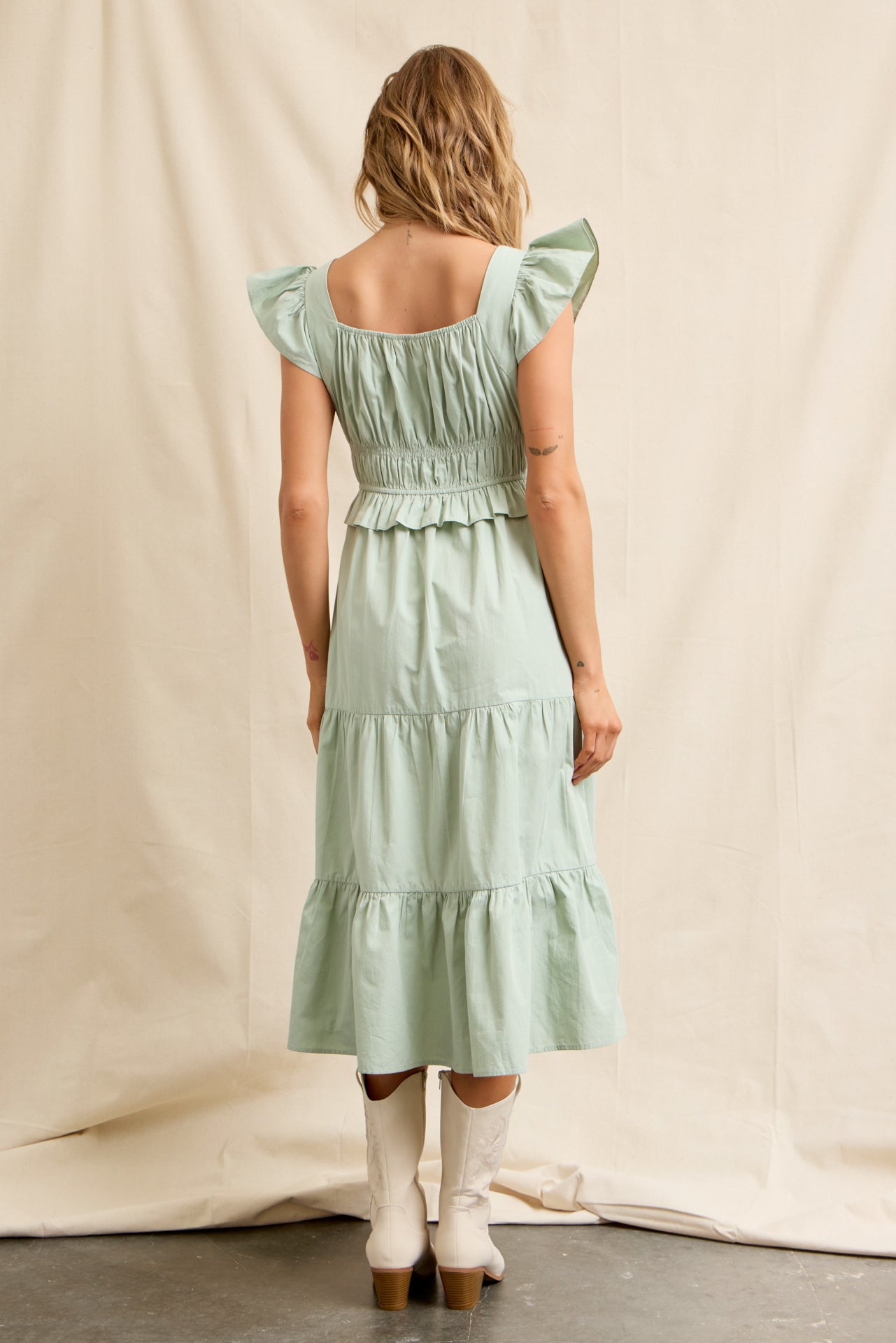 Bow & Flow Cotton Tiered Midi Dress