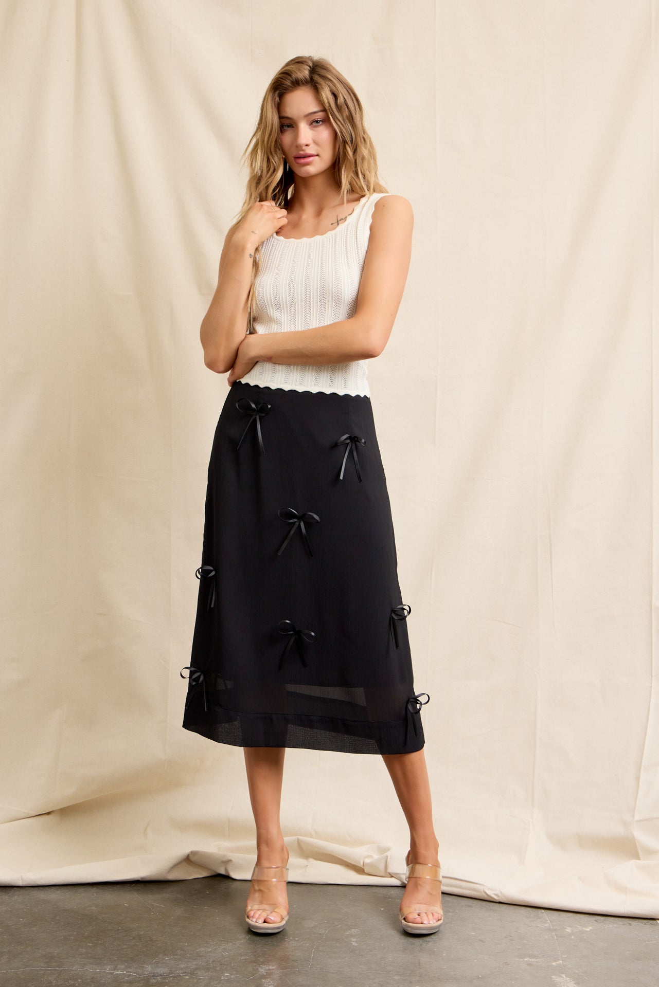 Ribbon Breeze Sheered Midi Skirt