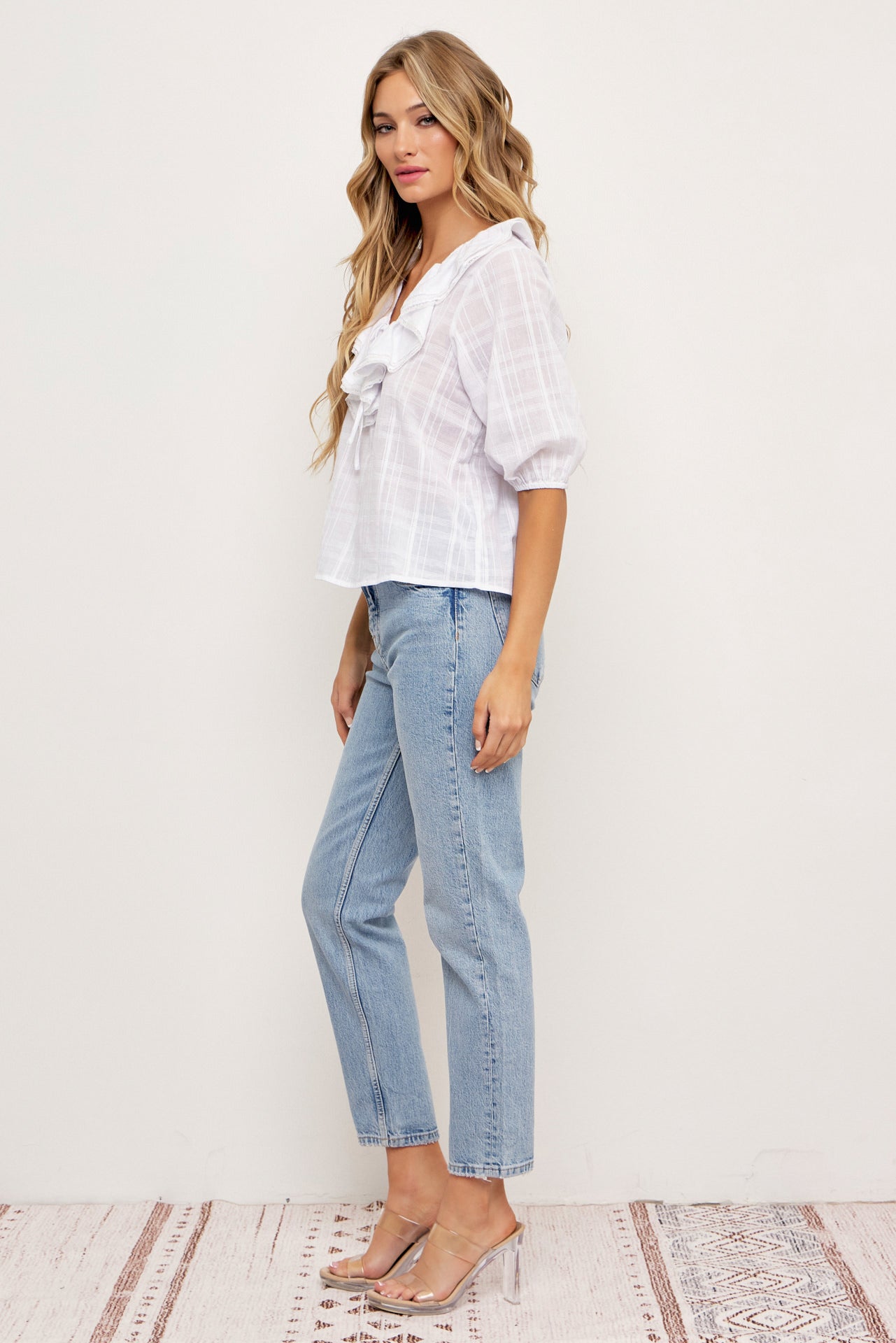 Mia Double Ruffled Collars Short Sleeve Top