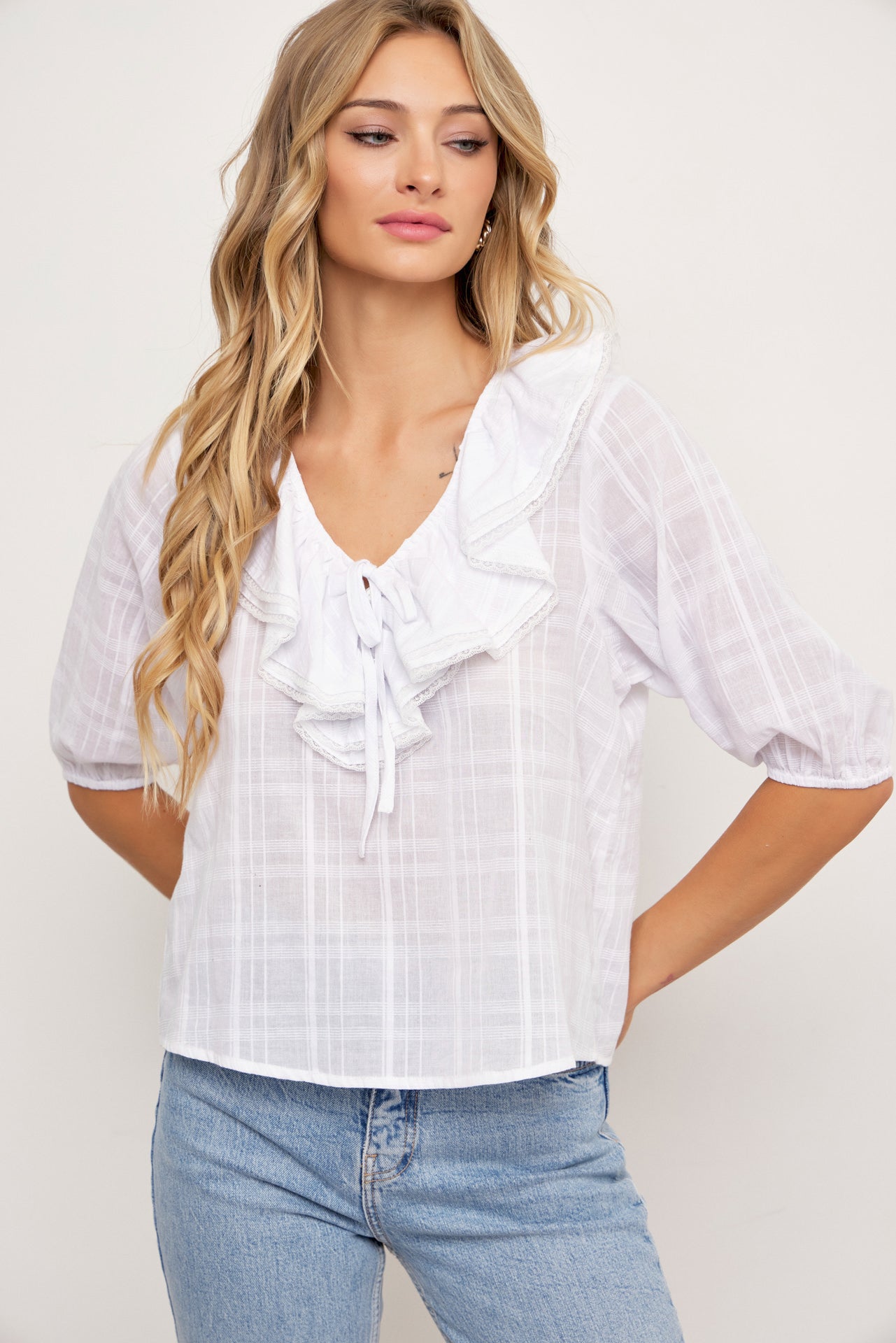 Mia Double Ruffled Collars Short Sleeve Top