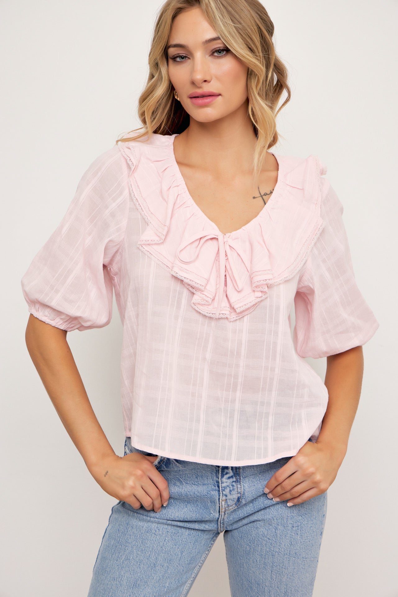 Mia Double Ruffled Collars Short Sleeve Top