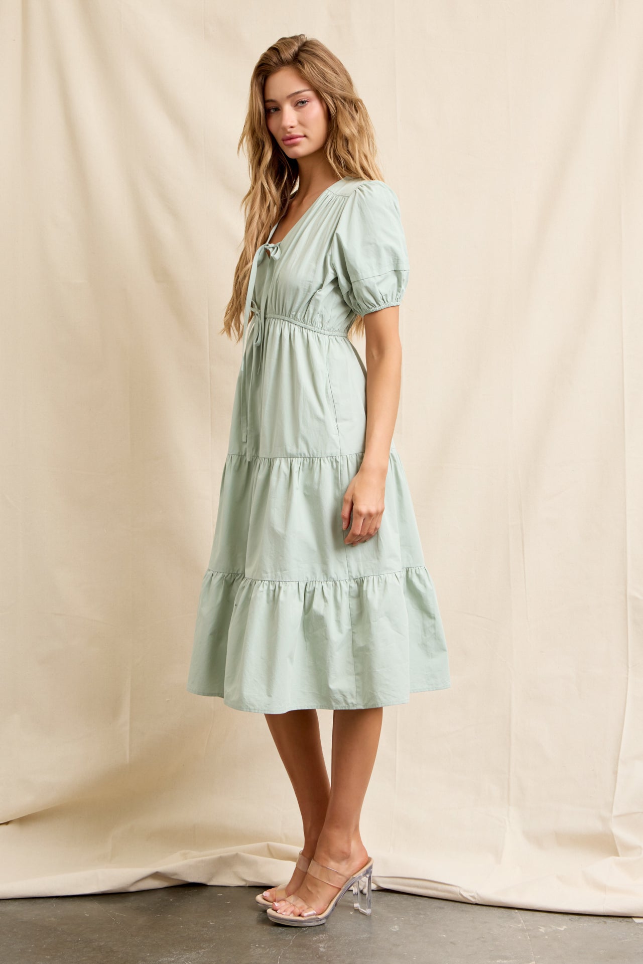 V-Tied Elegance Tiered Dress