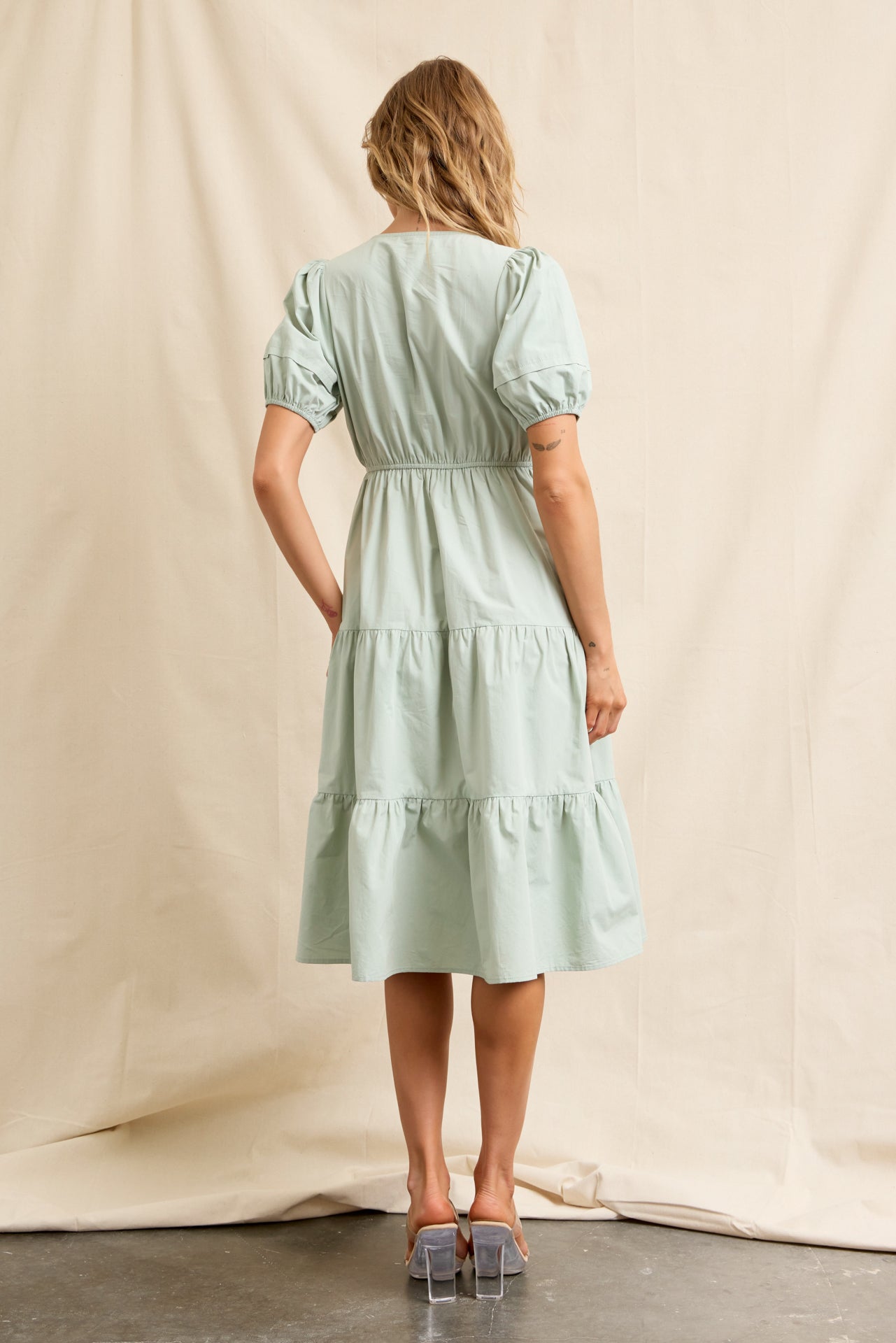 V-Tied Elegance Tiered Dress