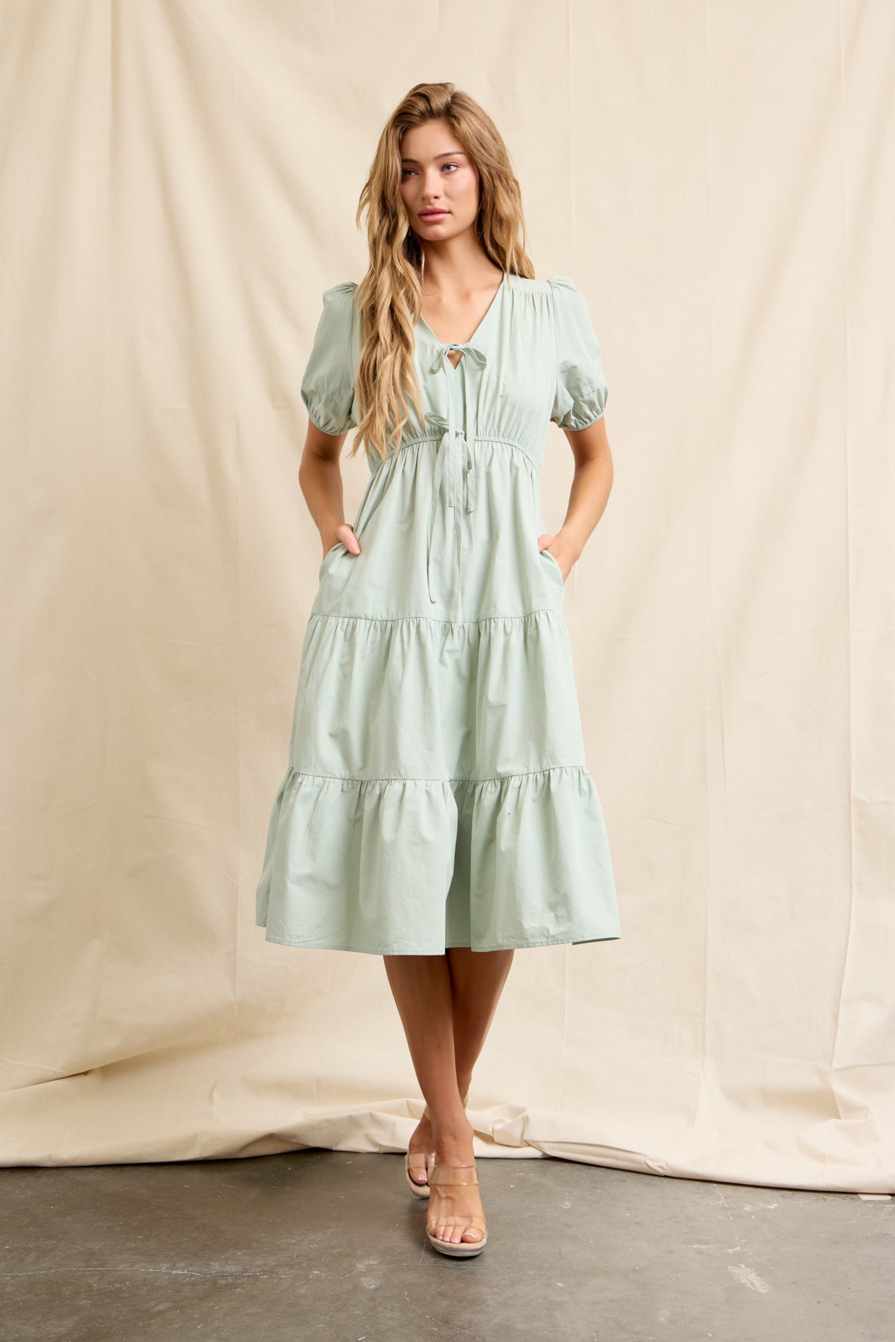 V-Tied Elegance Tiered Dress