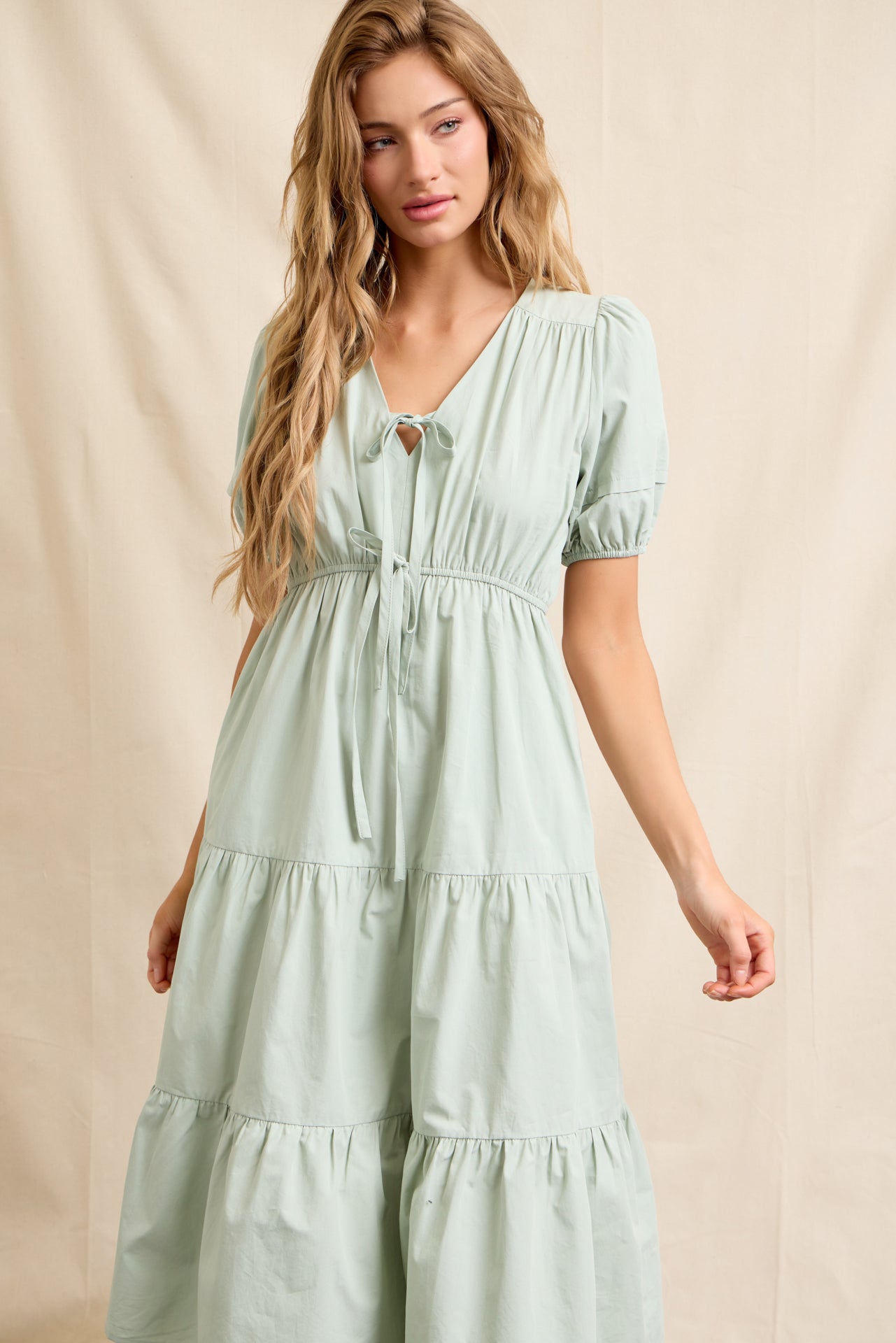 V-Tied Elegance Tiered Dress